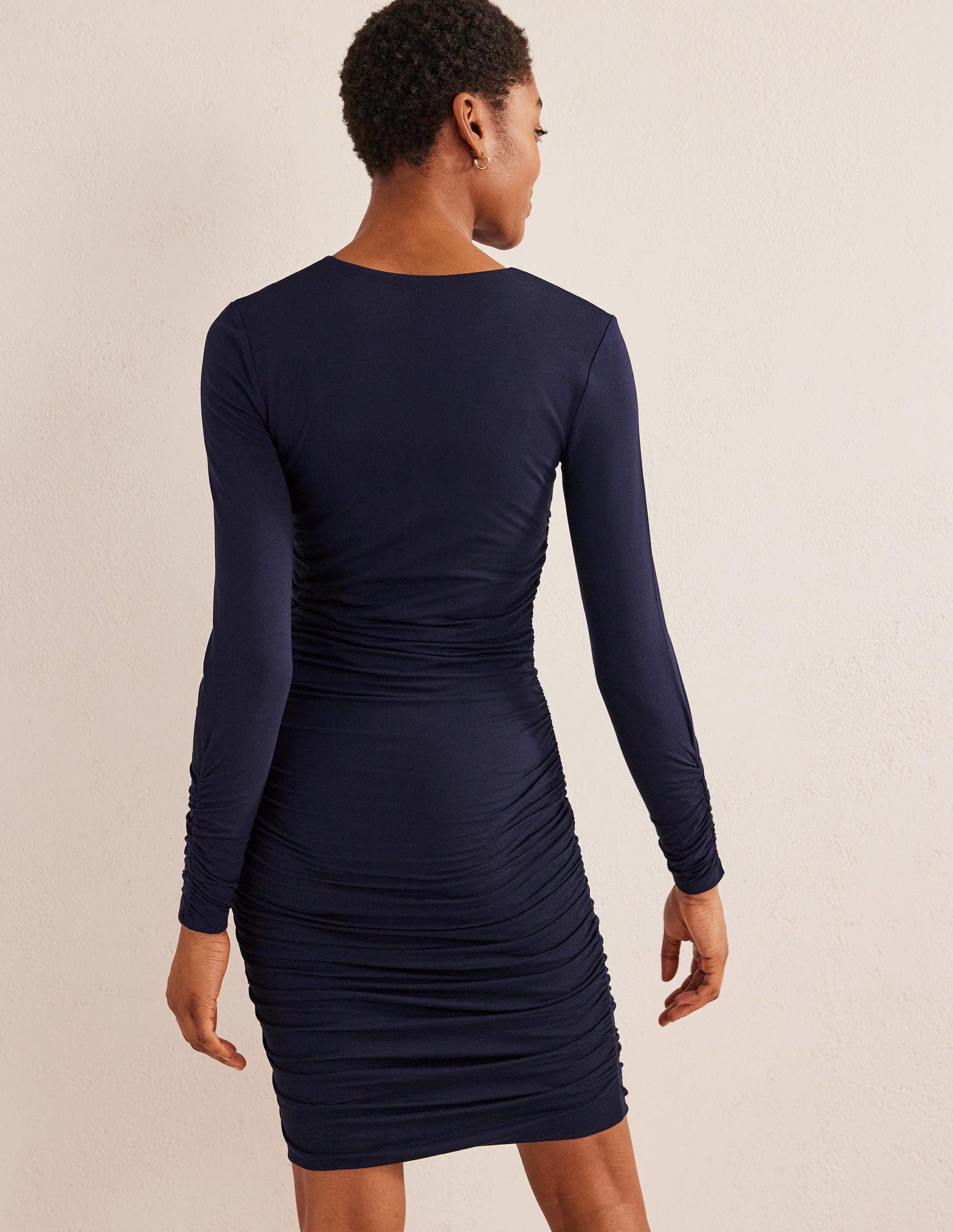 Ruched Body Jersey Mini Dress-Navy-3