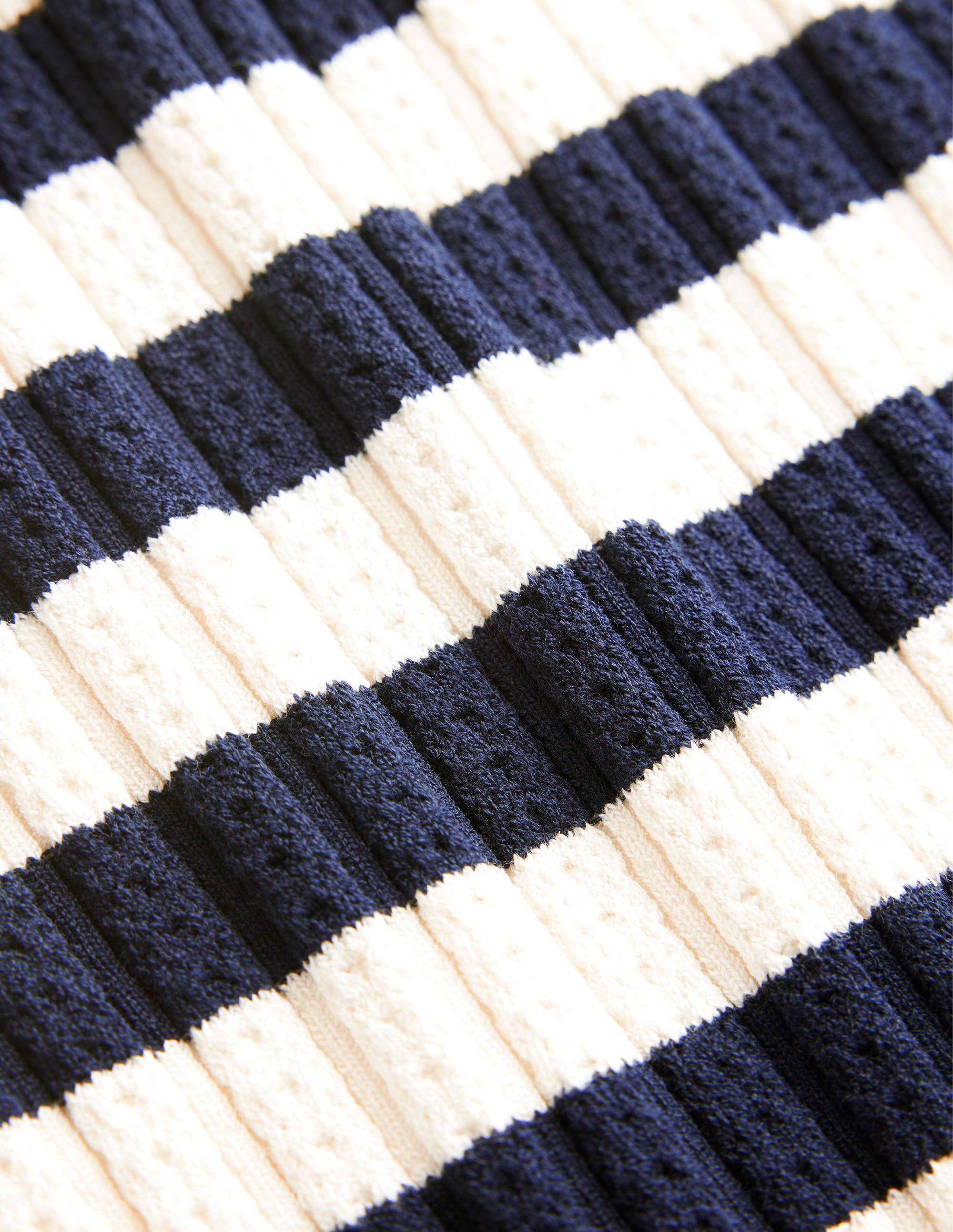 Ribbed Pointelle High Neck Top-Navy, Ivory Stripe - Image 6