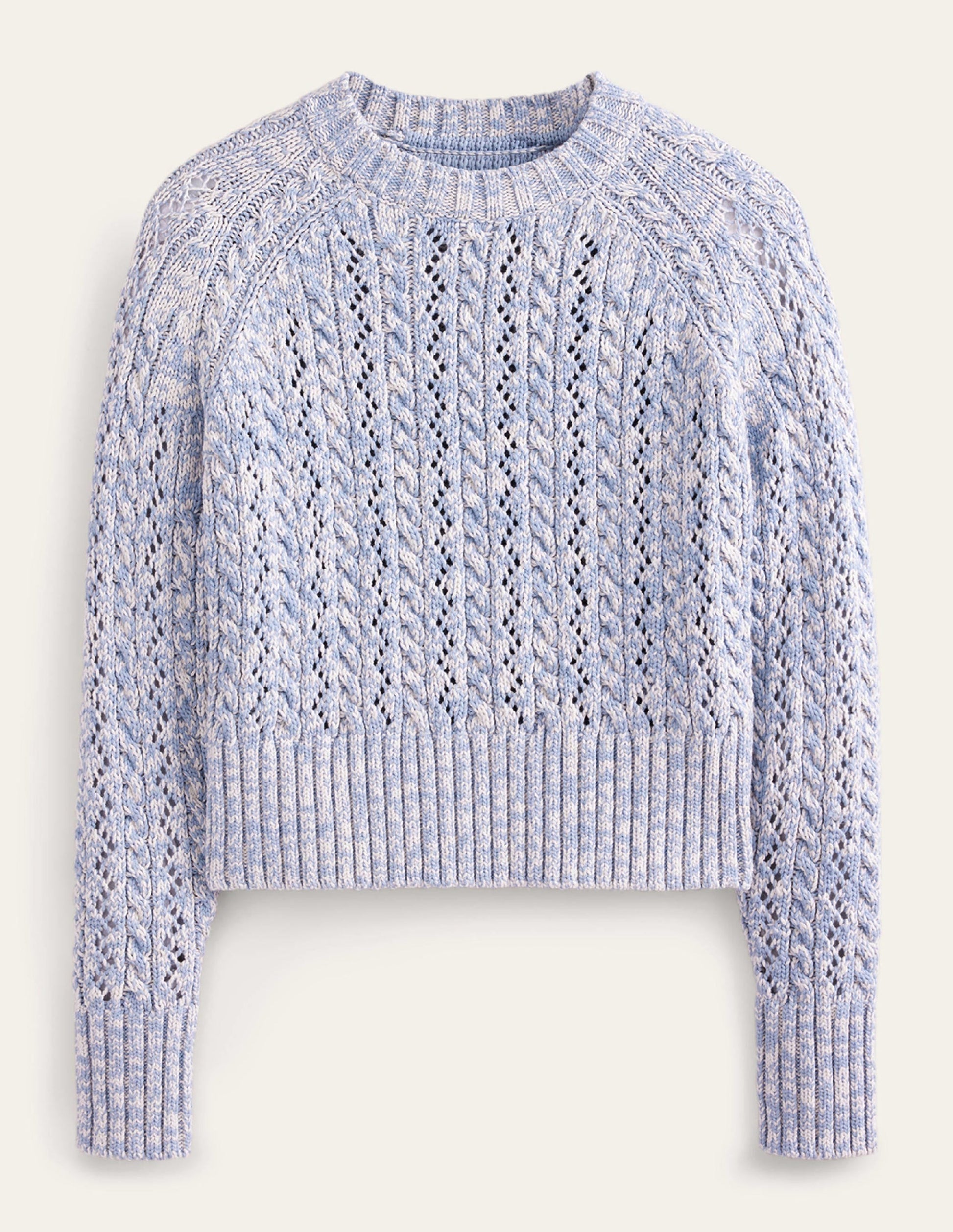 Marled Cable Jumper-Blue Blizzard, Ivory Marl-5