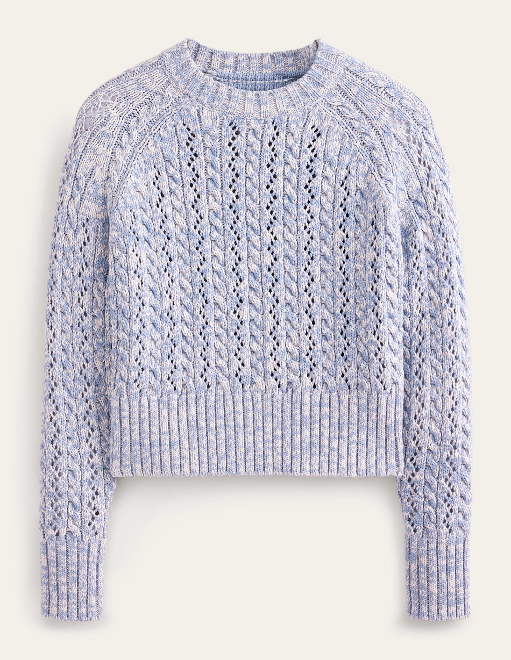 Marled Cable Jumper-Blue Blizzard, Ivory Marl - Image 5