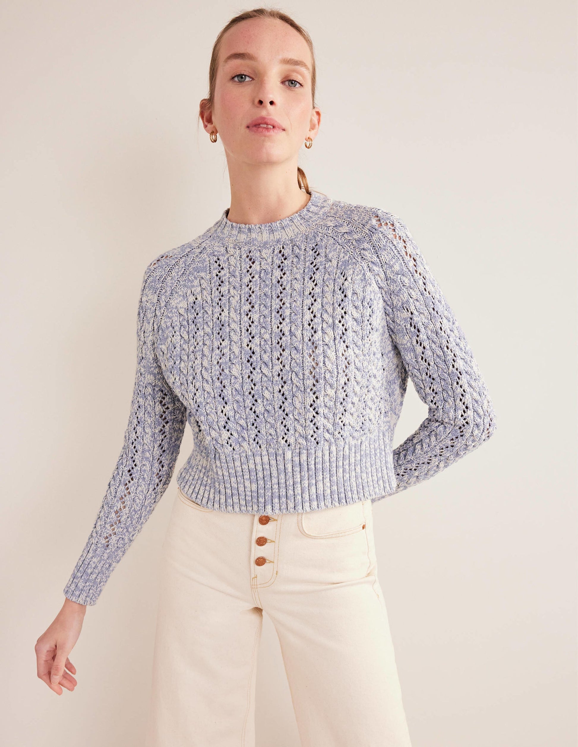 Marled Cable Jumper-Blue Blizzard, Ivory Marl-4