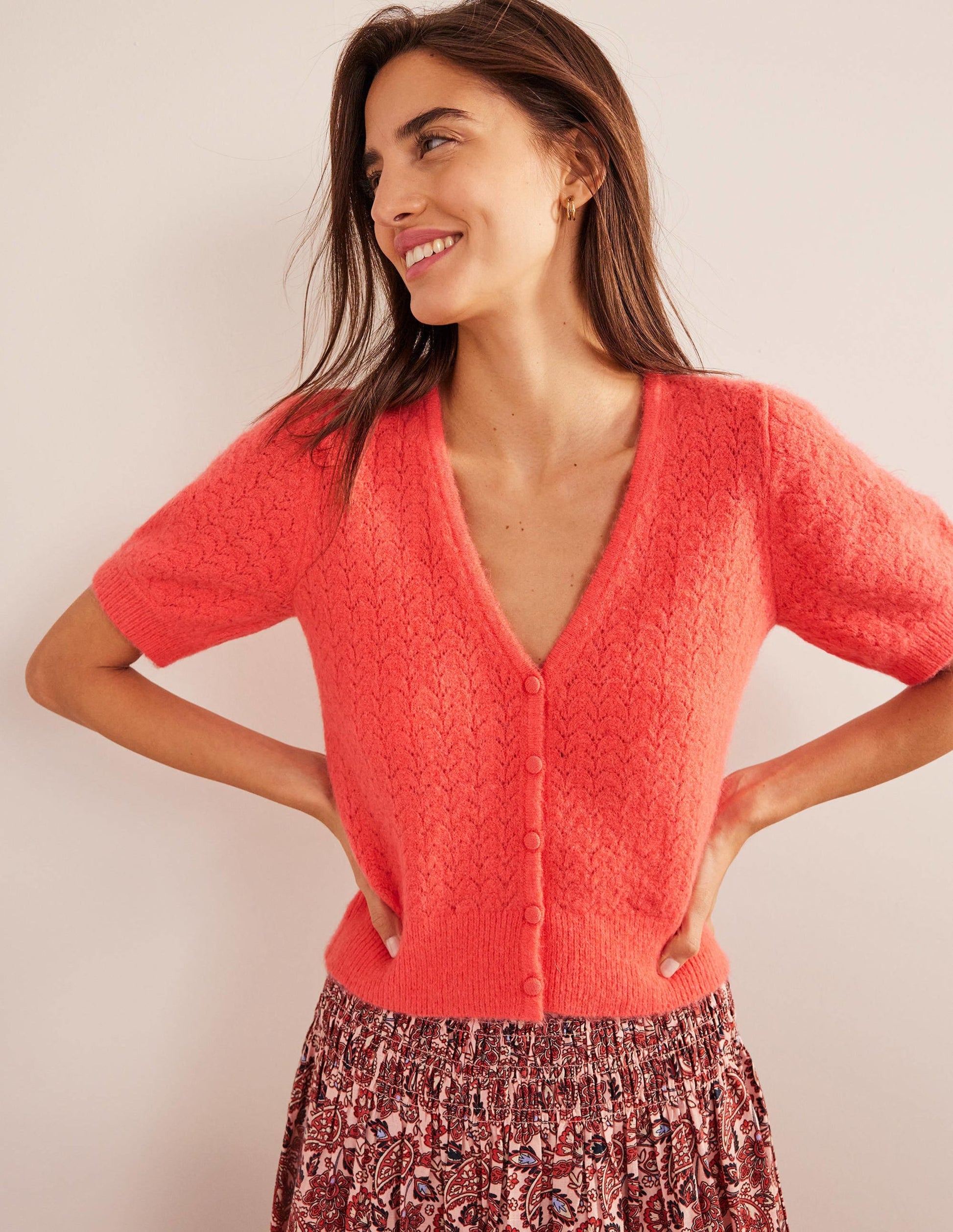 Pointelle Cardigan-Coral-1