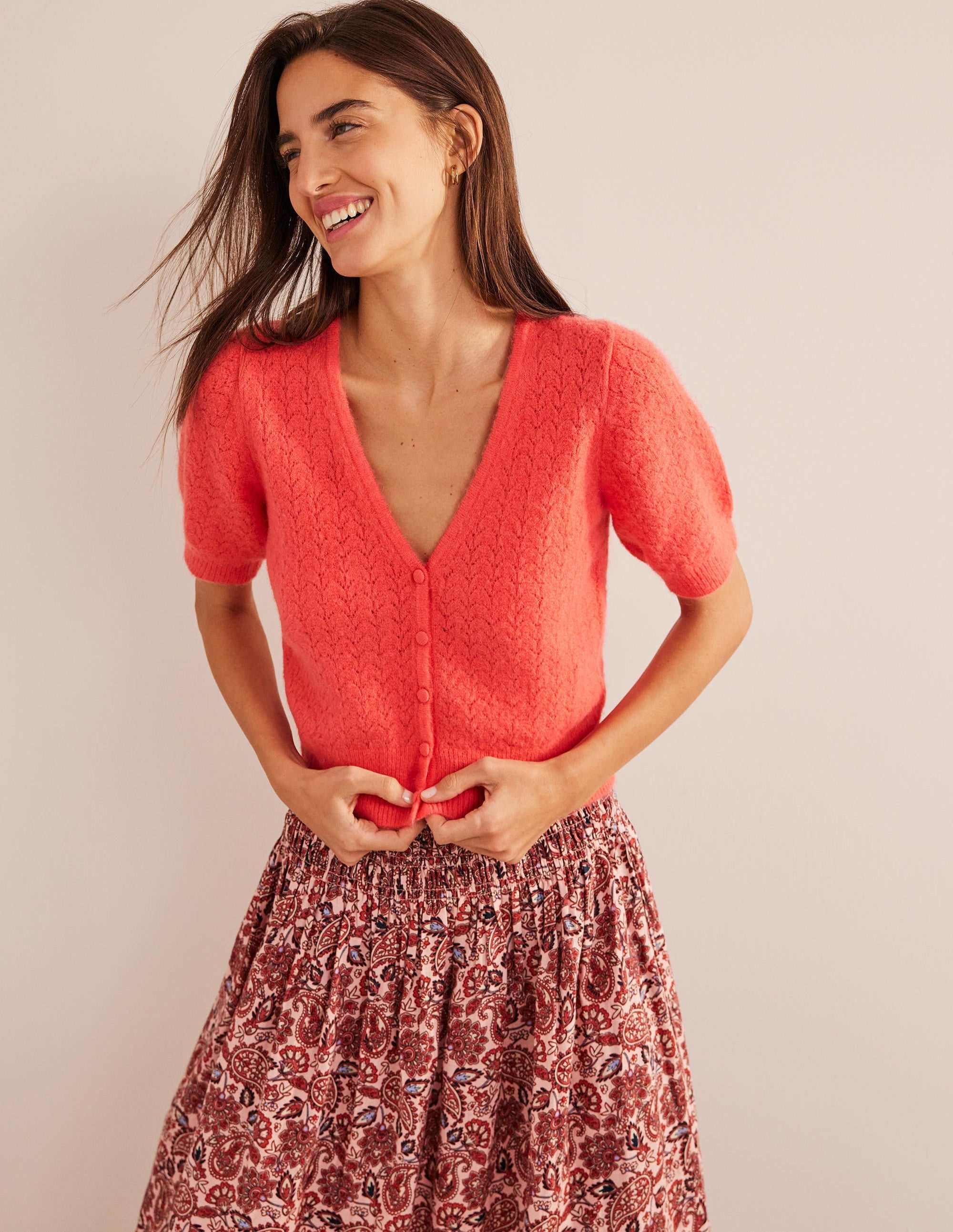 Pointelle Cardigan-Coral - Image 4