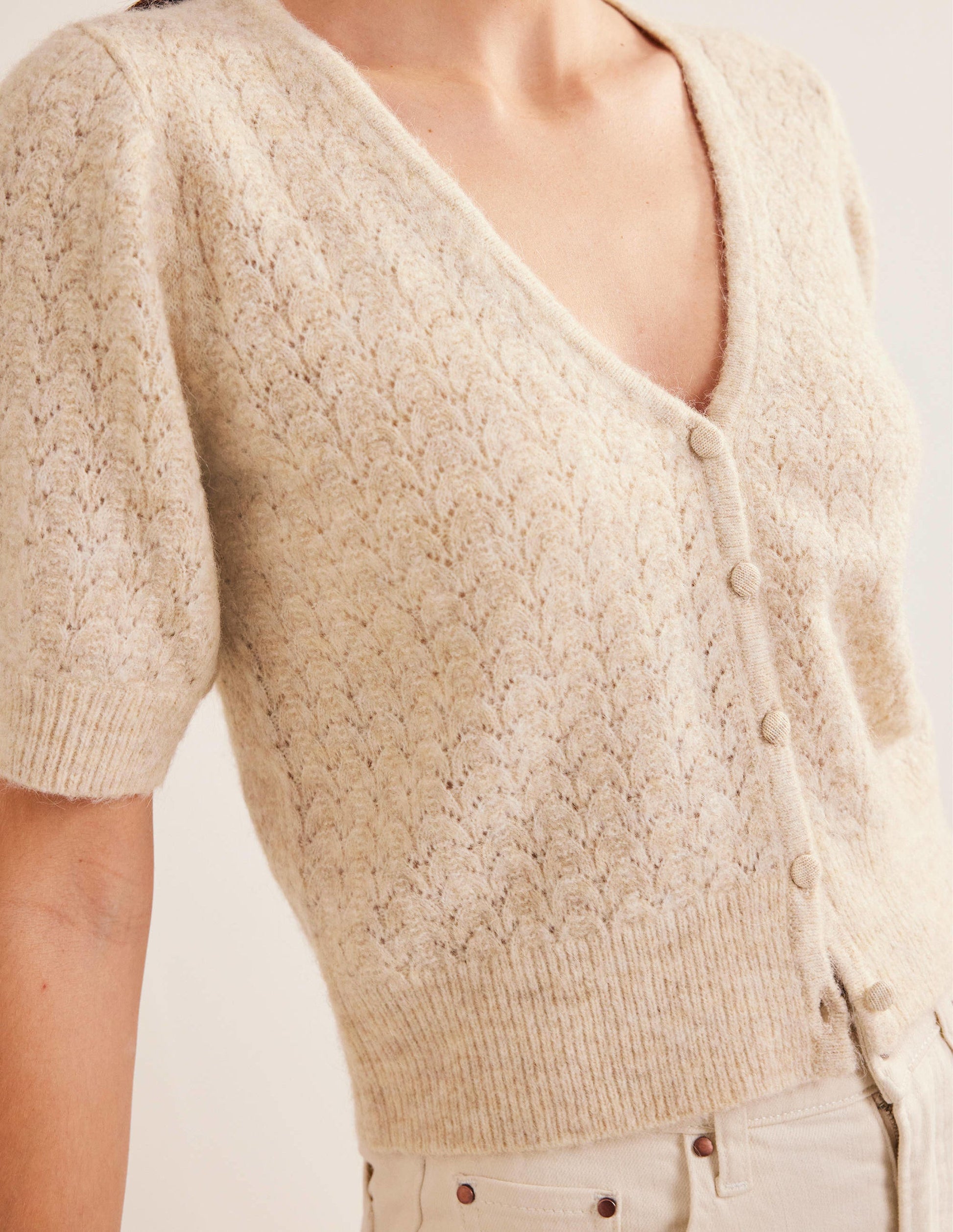 Pointelle Cardigan-Oatmeal Melange-2