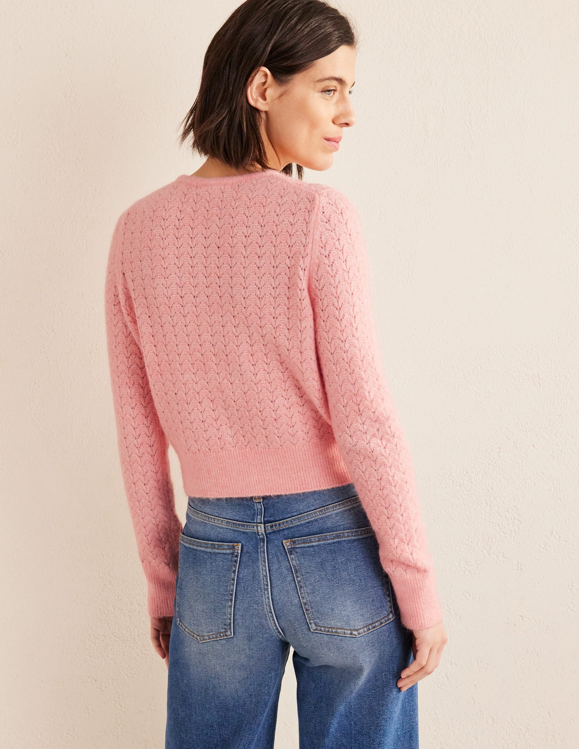 Pointelle Long-Sleeve Cardigan-Dahlia Pink-3