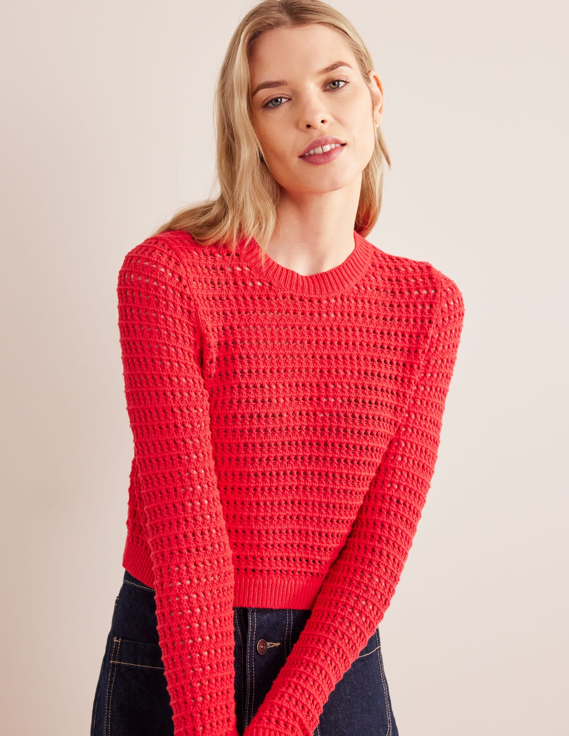 Cropped Crochet Jumper-High Risk Red-1