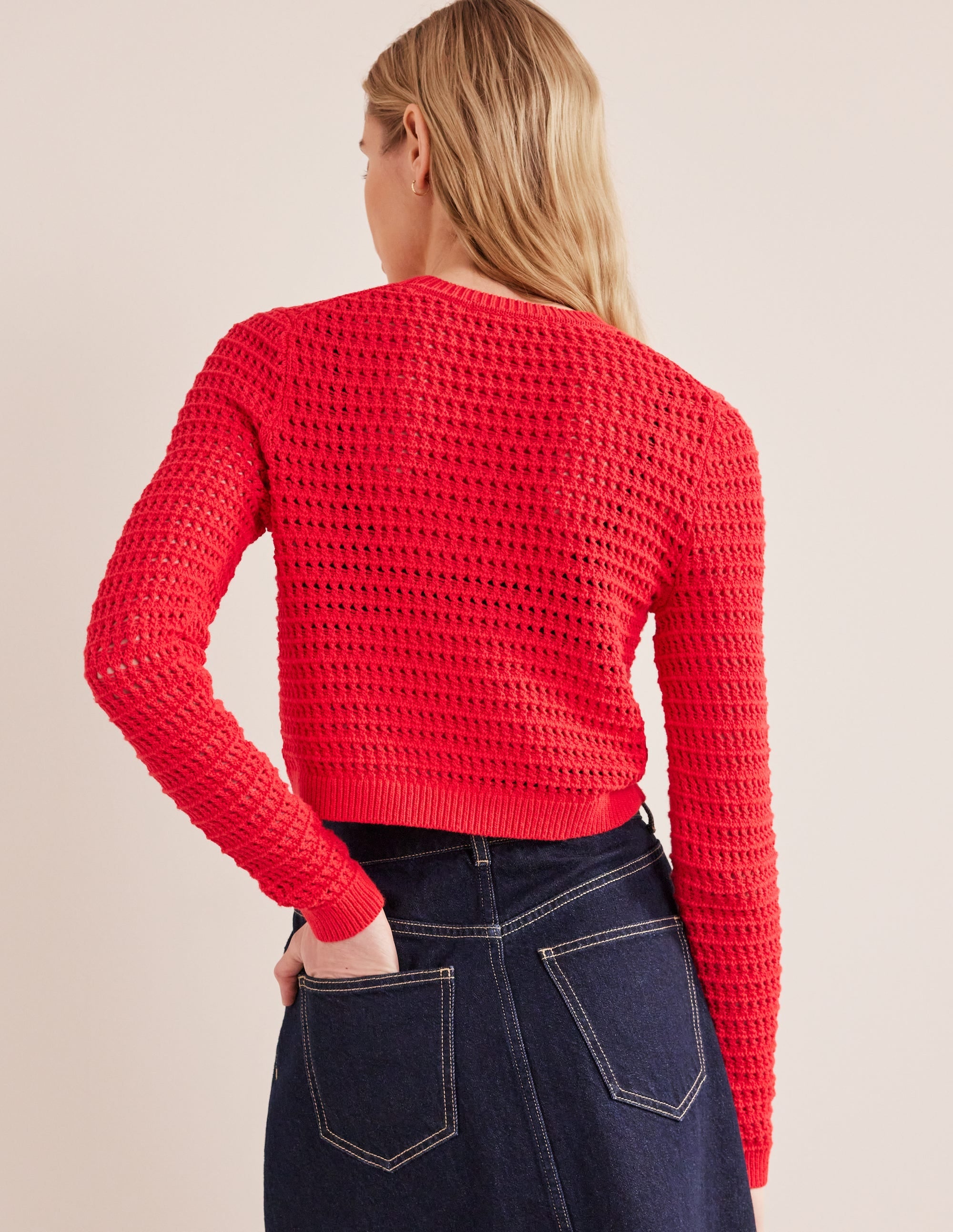 Cropped Crochet Jumper-High Risk Red - Image 3