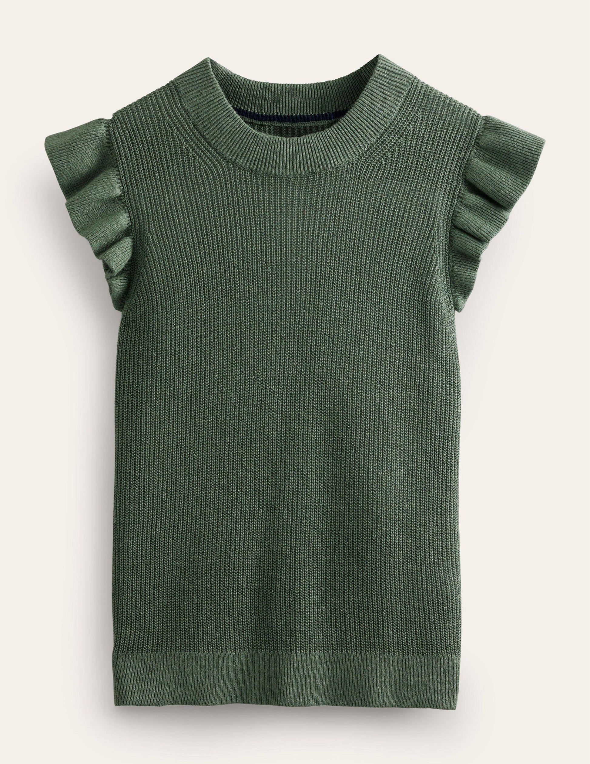 Ribbed Frill Linen Vest-Alder-5
