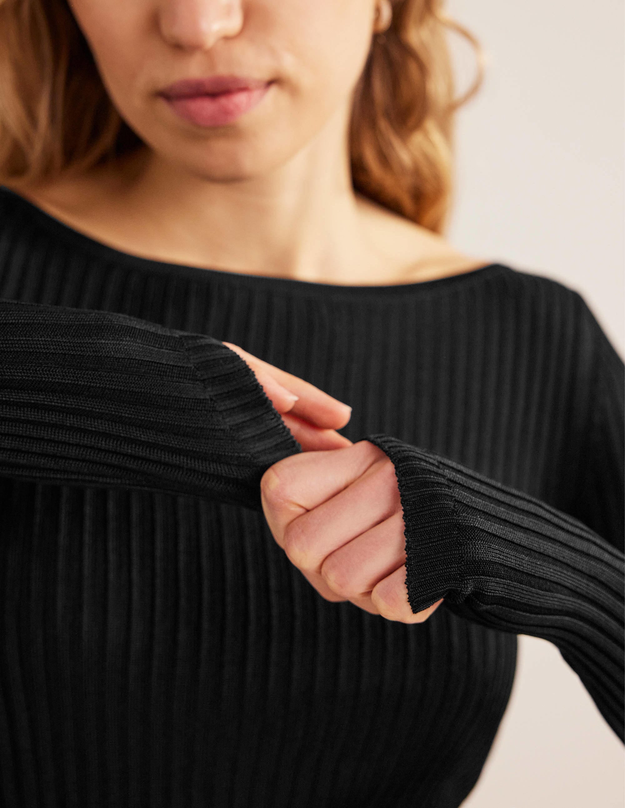 Ribbed Slash Neck Jumper-Black - Image 2