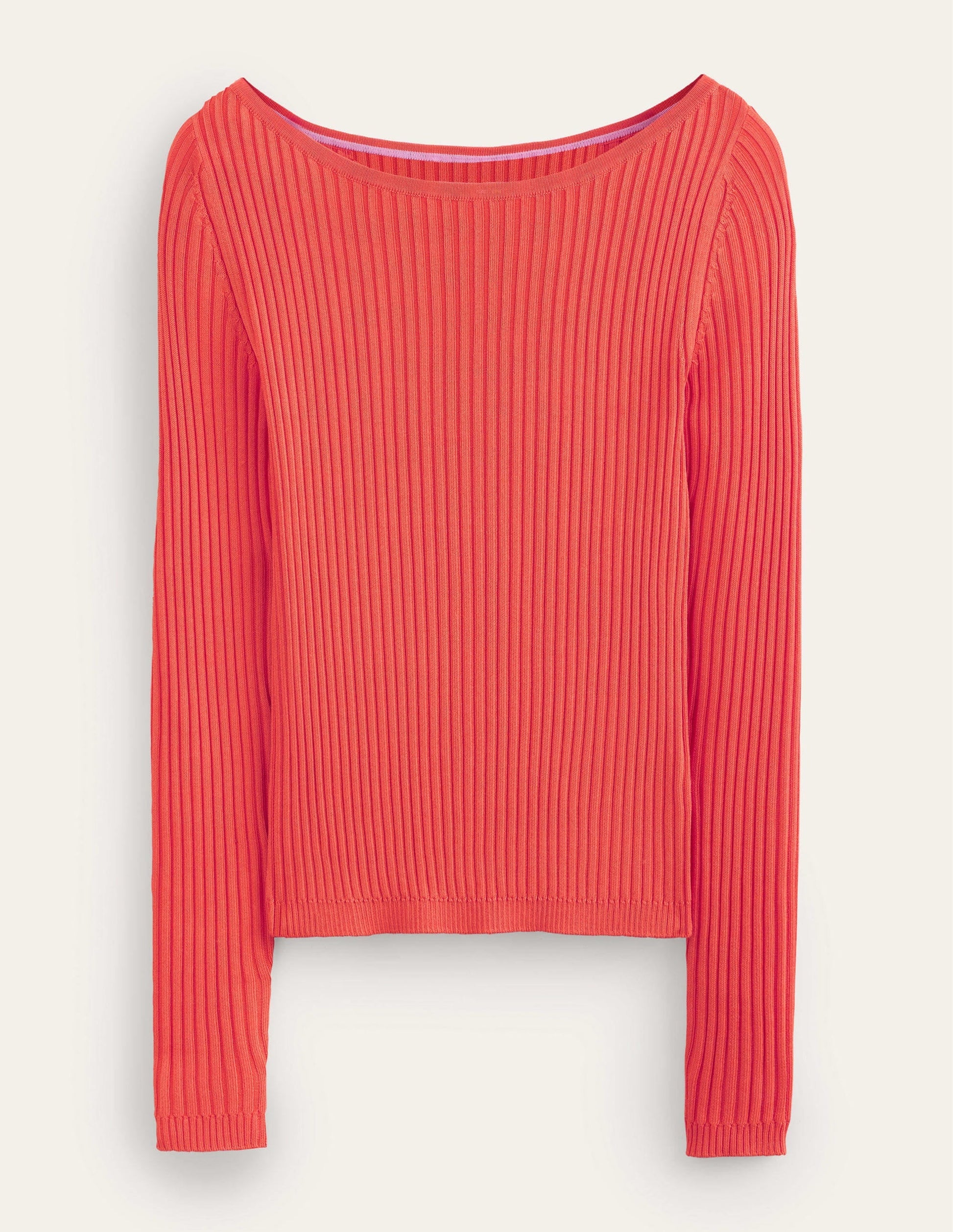 Ribbed Slash Neck Jumper-Vermillion Red-6