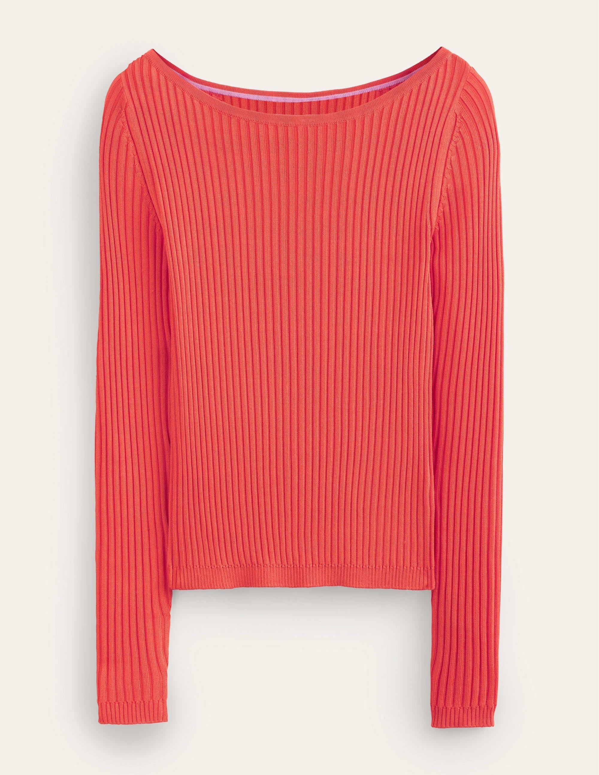 Ribbed Slash Neck Jumper-Vermillion Red - Image 6