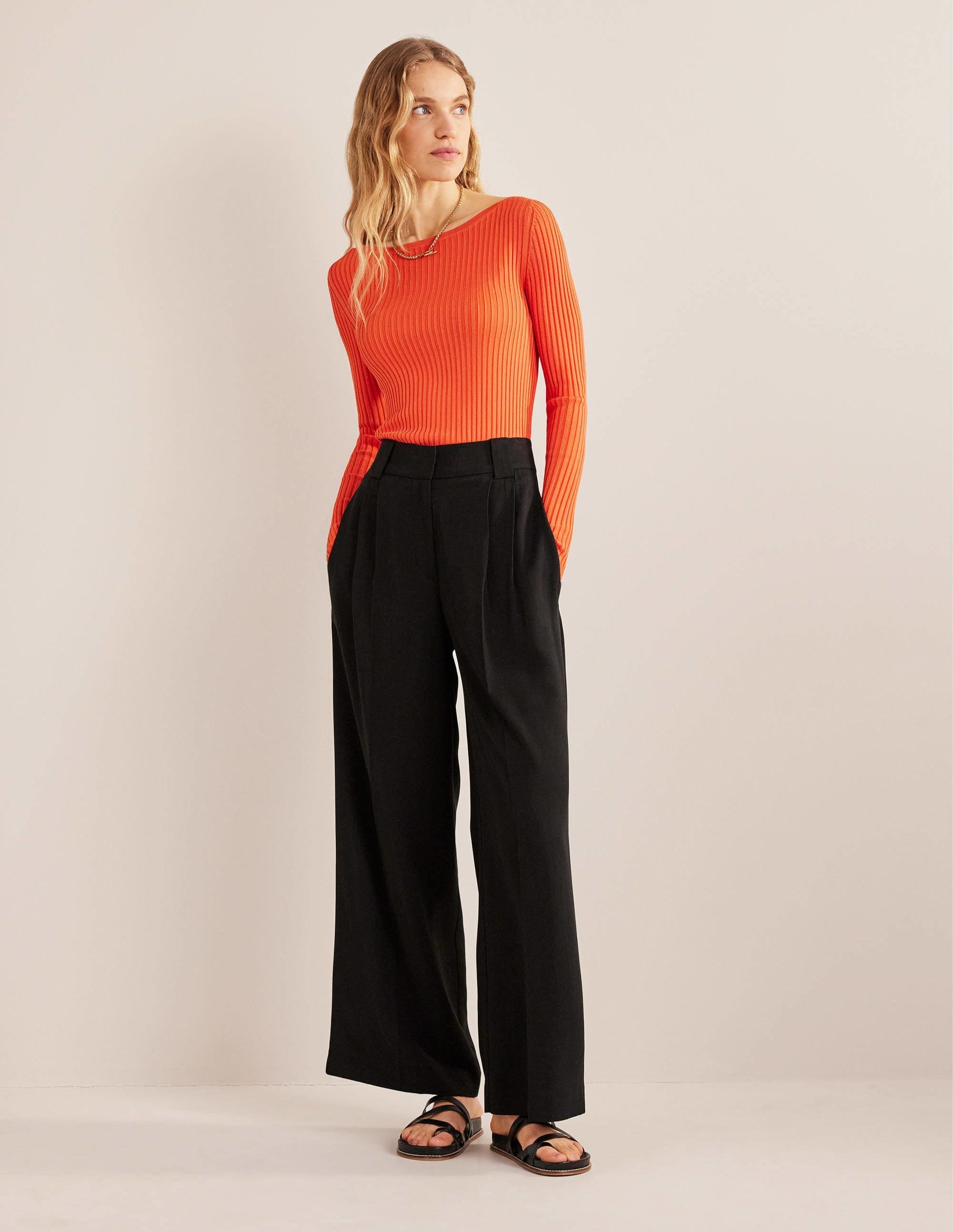 Ribbed Slash Neck Jumper-Vermillion Red - Image 4