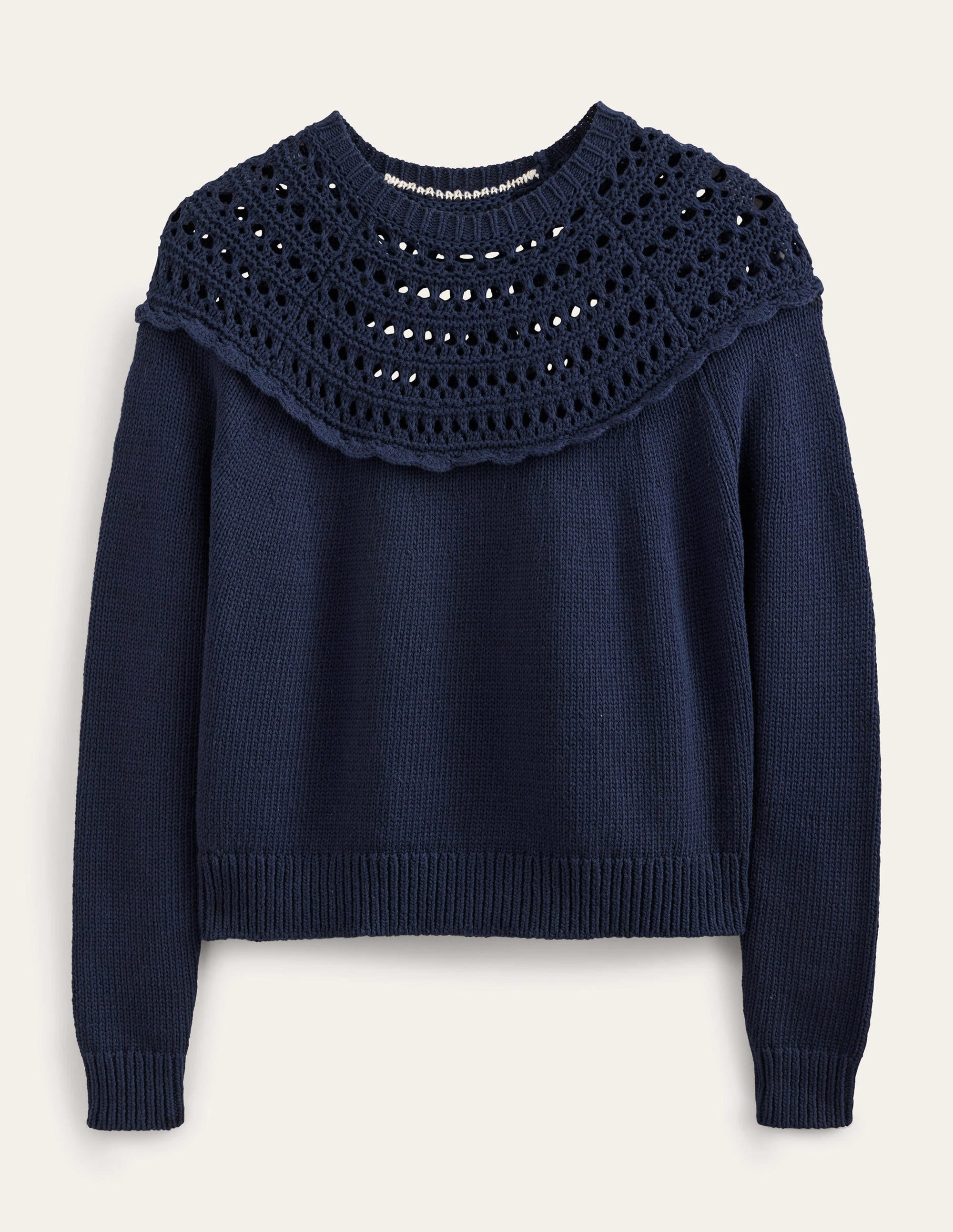 Crochet Yoke Jumper-Navy - Image 5