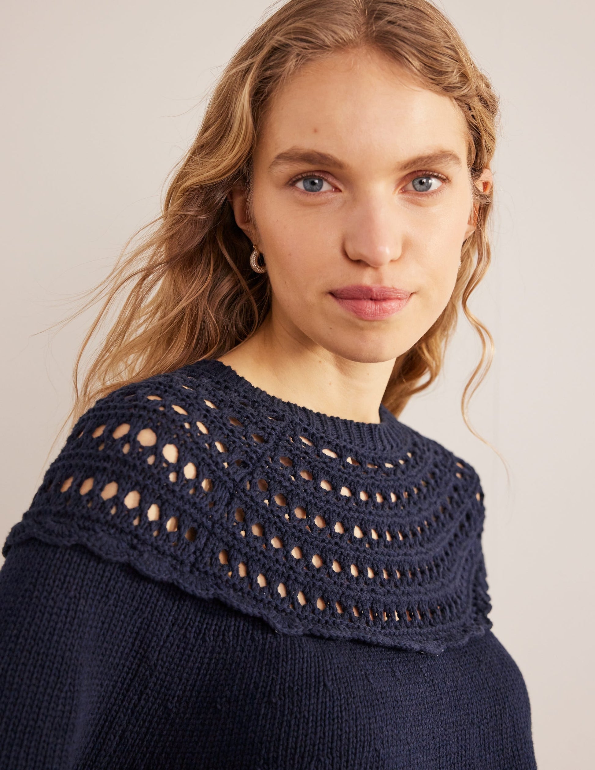 Crochet Yoke Jumper-Navy-2