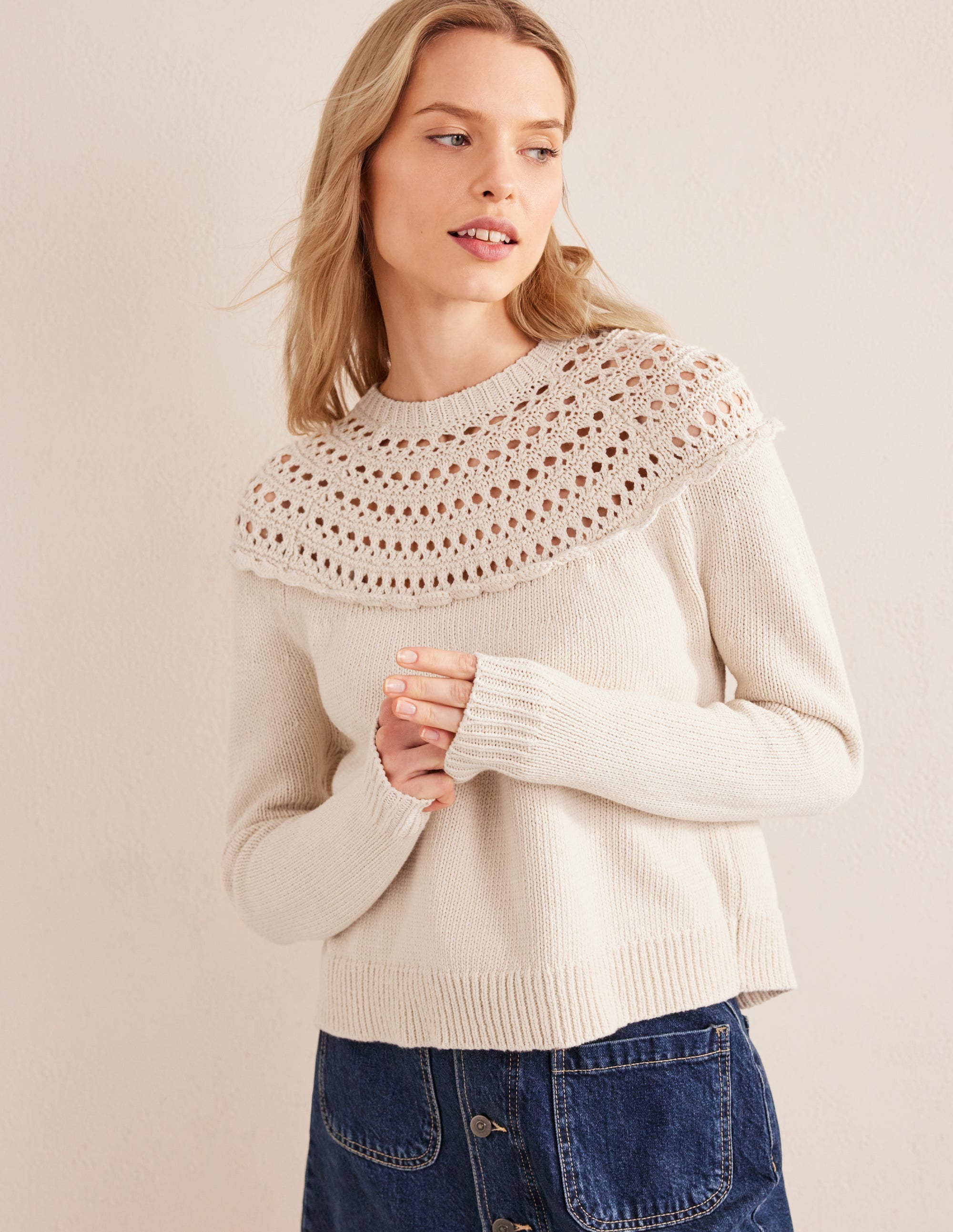 Crochet Yoke Jumper-Shearling - Image 1