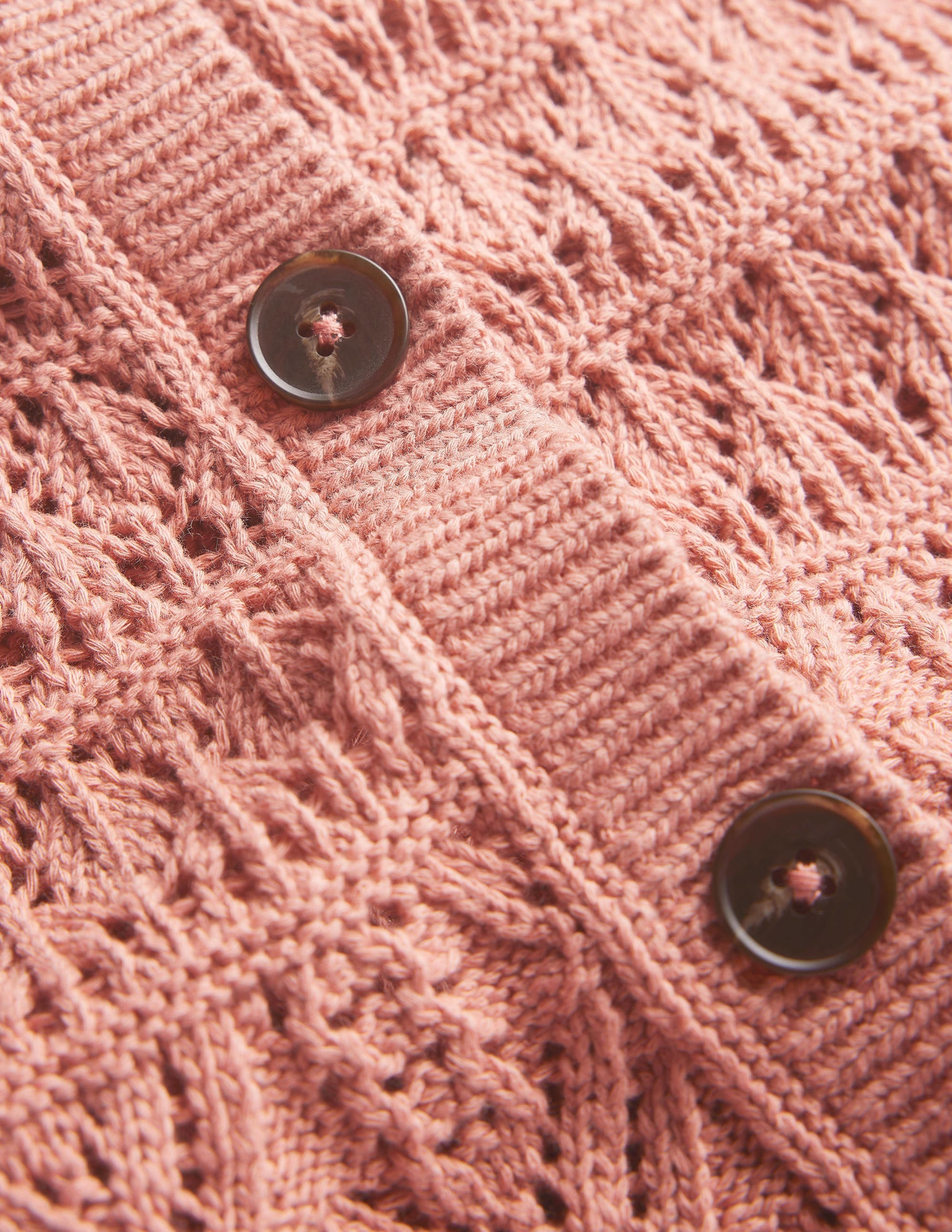 Pointelle Crew Neck Cardigan-Rose Pink - Image 7