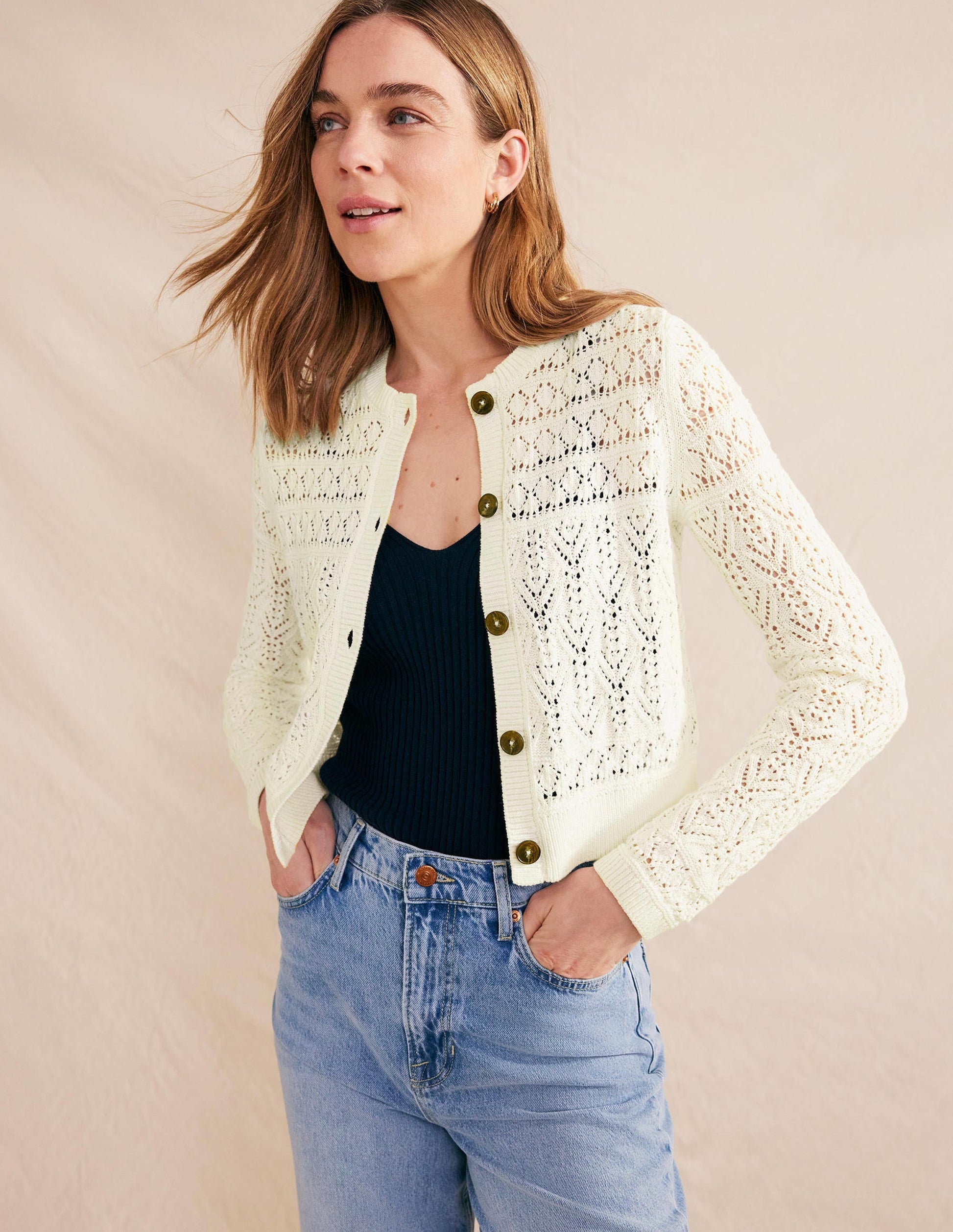 Pointelle Cotton Cardigan-Warm Ivory-1