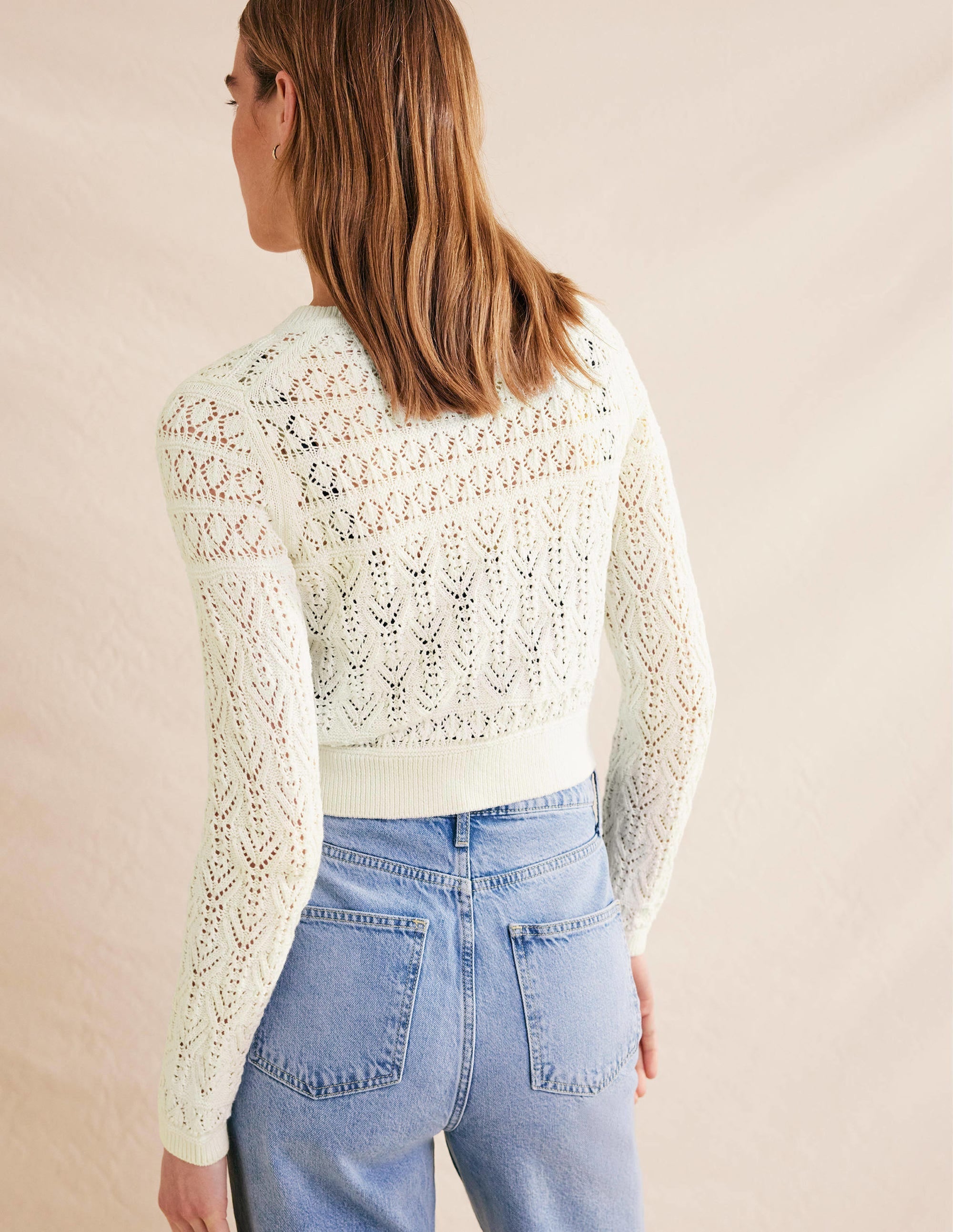 Pointelle Cotton Cardigan-Warm Ivory - Image 3