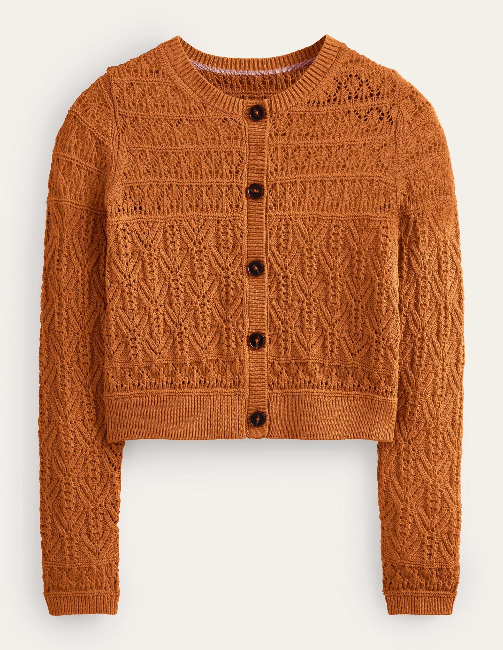 Pointelle Cotton Cardigan-Maple-5