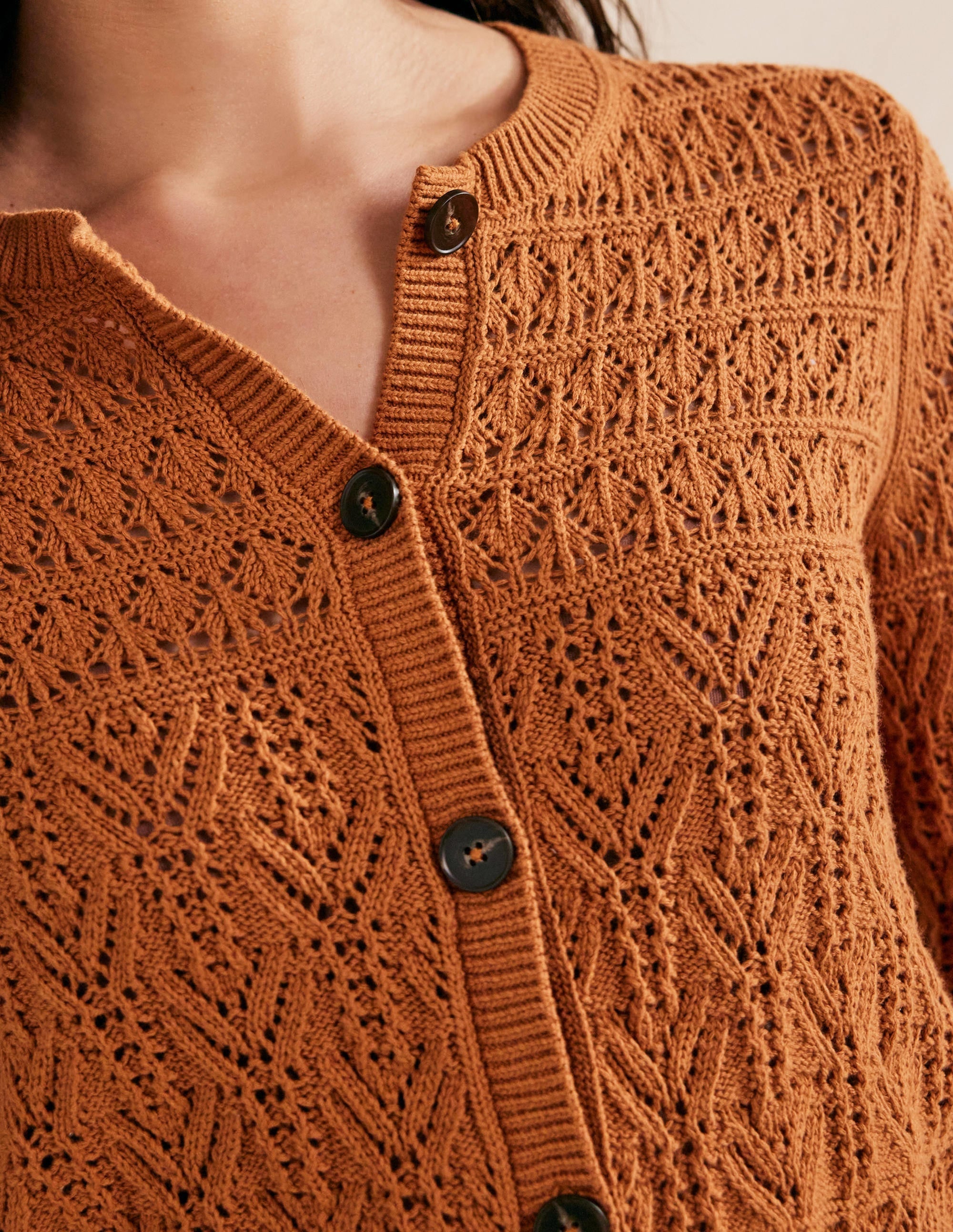 Pointelle Cotton Cardigan-Maple - Image 2