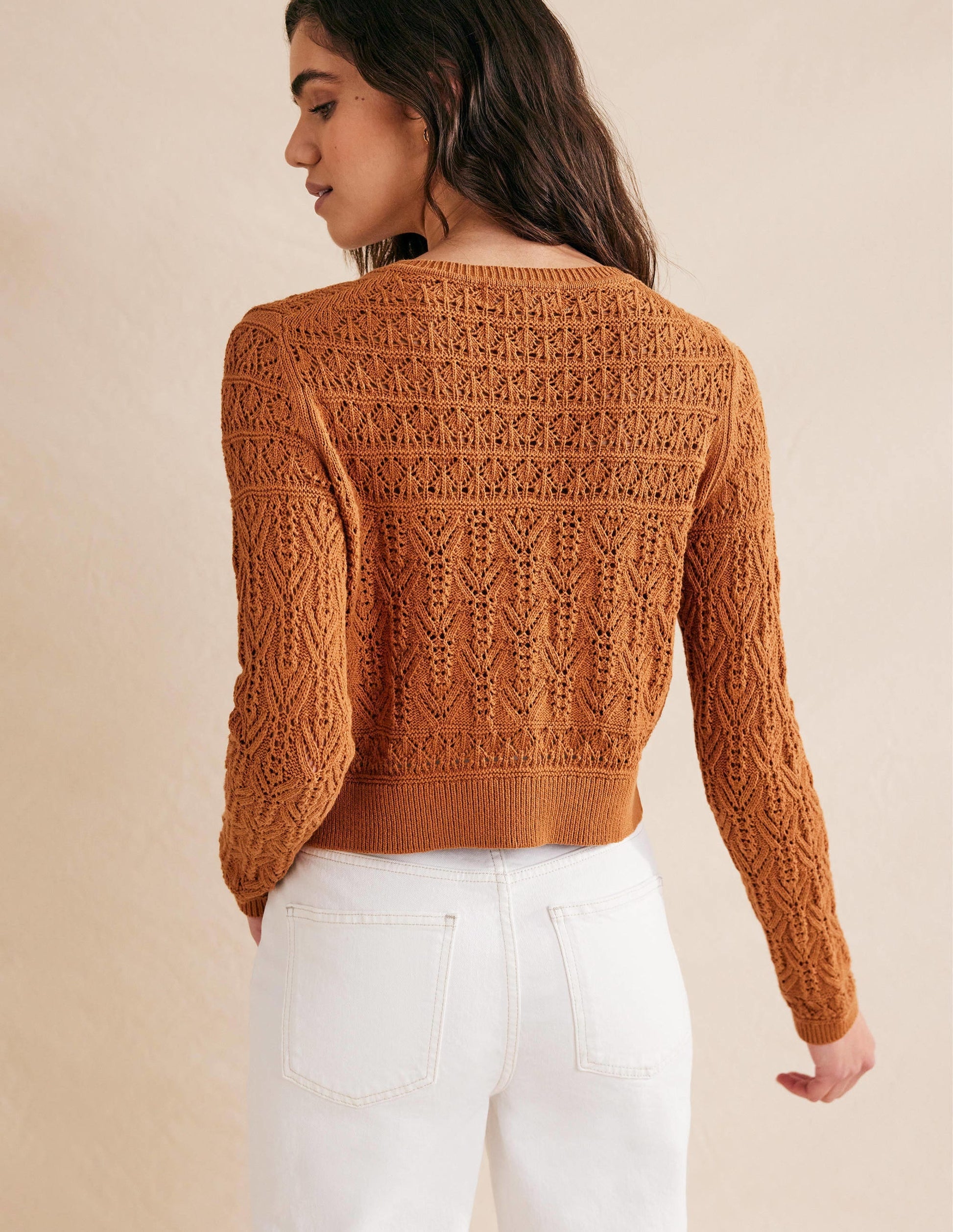 Pointelle Cotton Cardigan-Maple-3