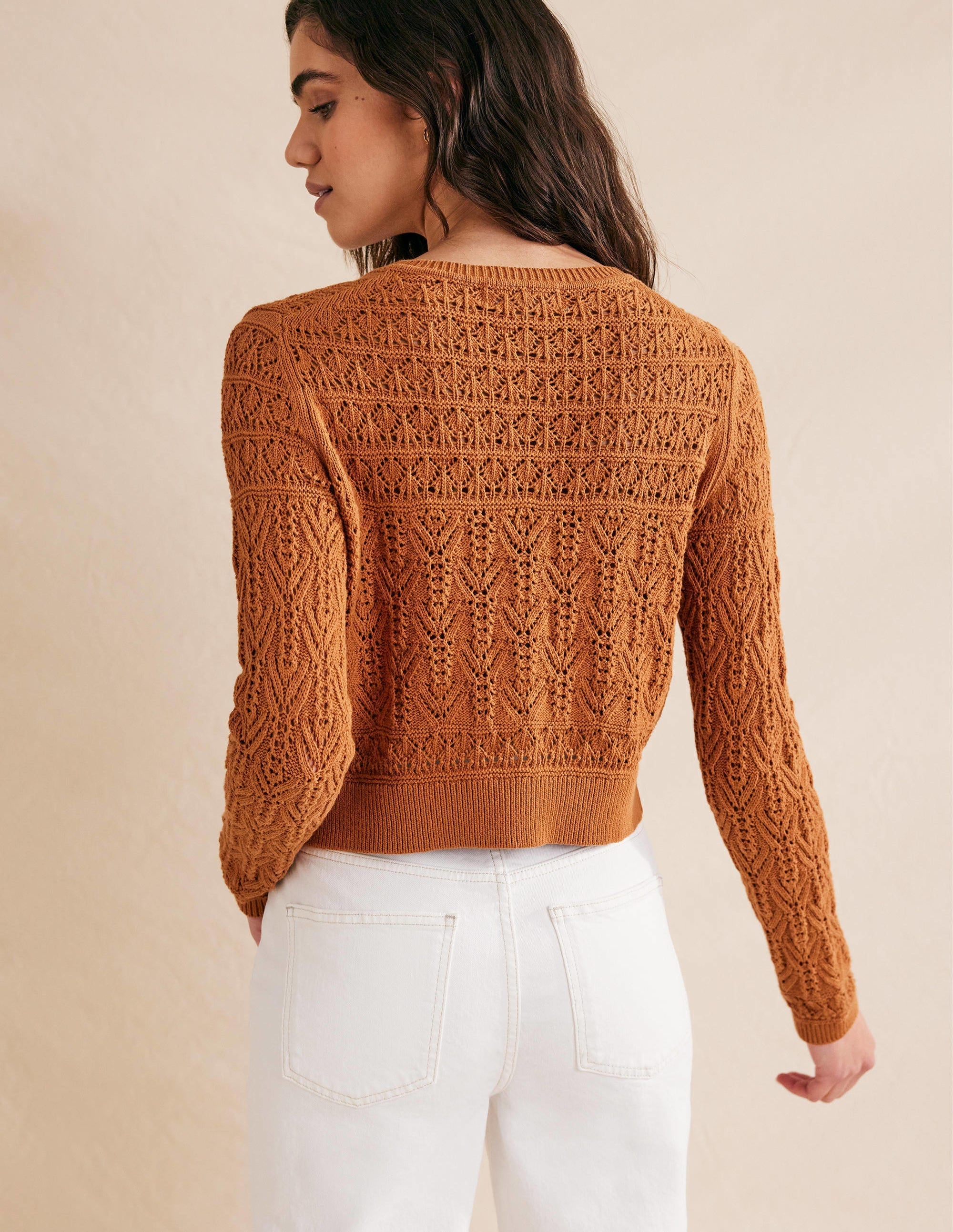Pointelle Cotton Cardigan-Maple - Image 3