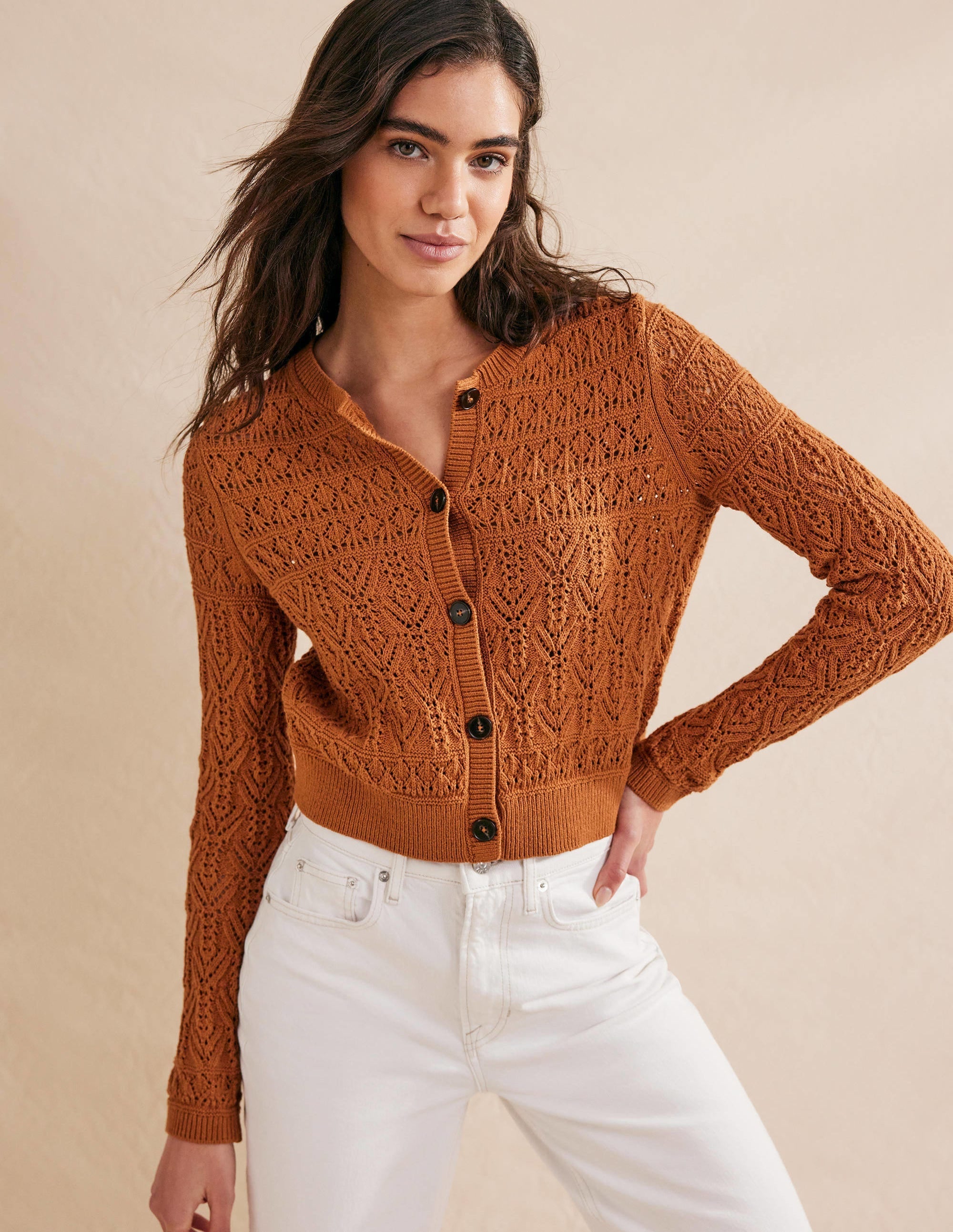 Pointelle Cotton Cardigan-Maple - Image 4