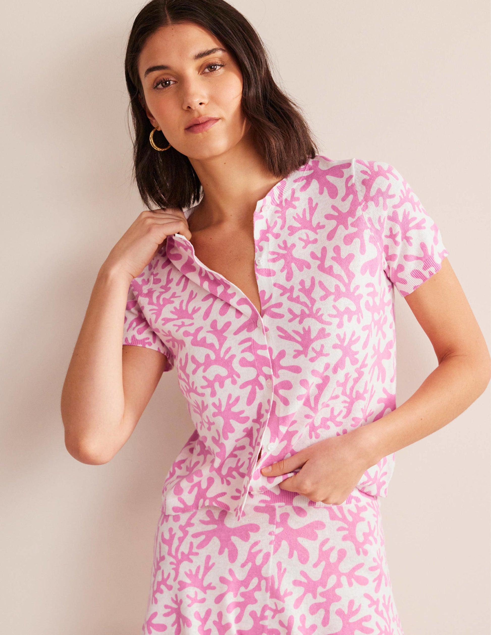 Printed Beach Cardigan-Plum Blossom, Abstract Foliage-1