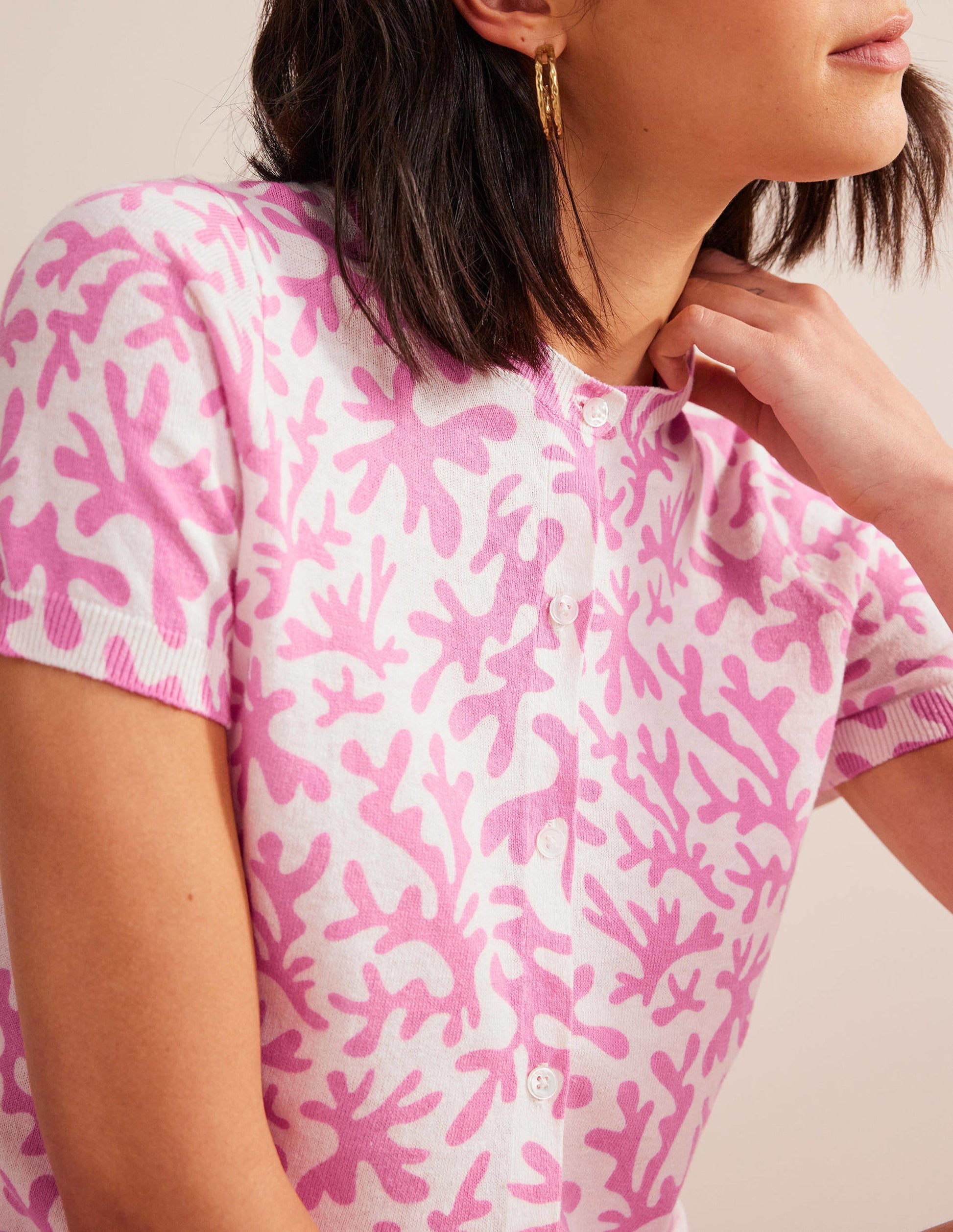 Printed Beach Cardigan-Plum Blossom, Abstract Foliage-2