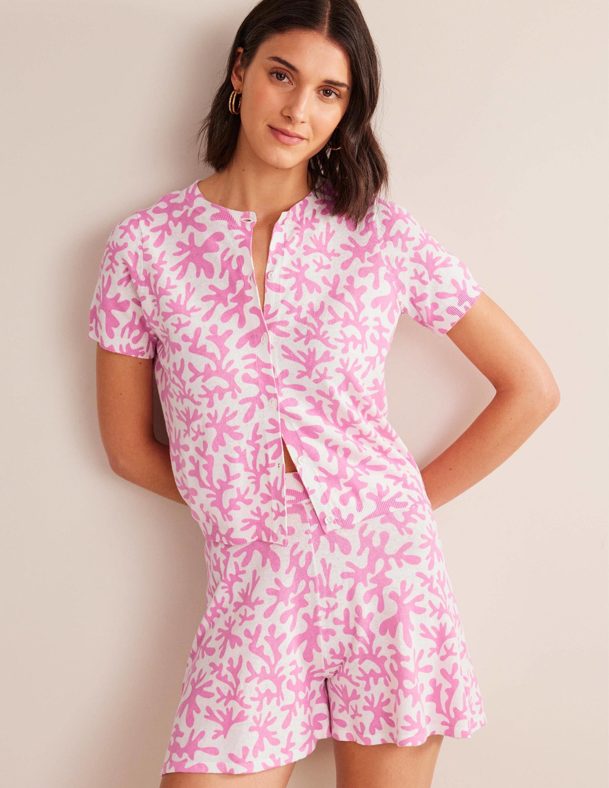 Printed Beach Cardigan-Plum Blossom, Abstract Foliage-4