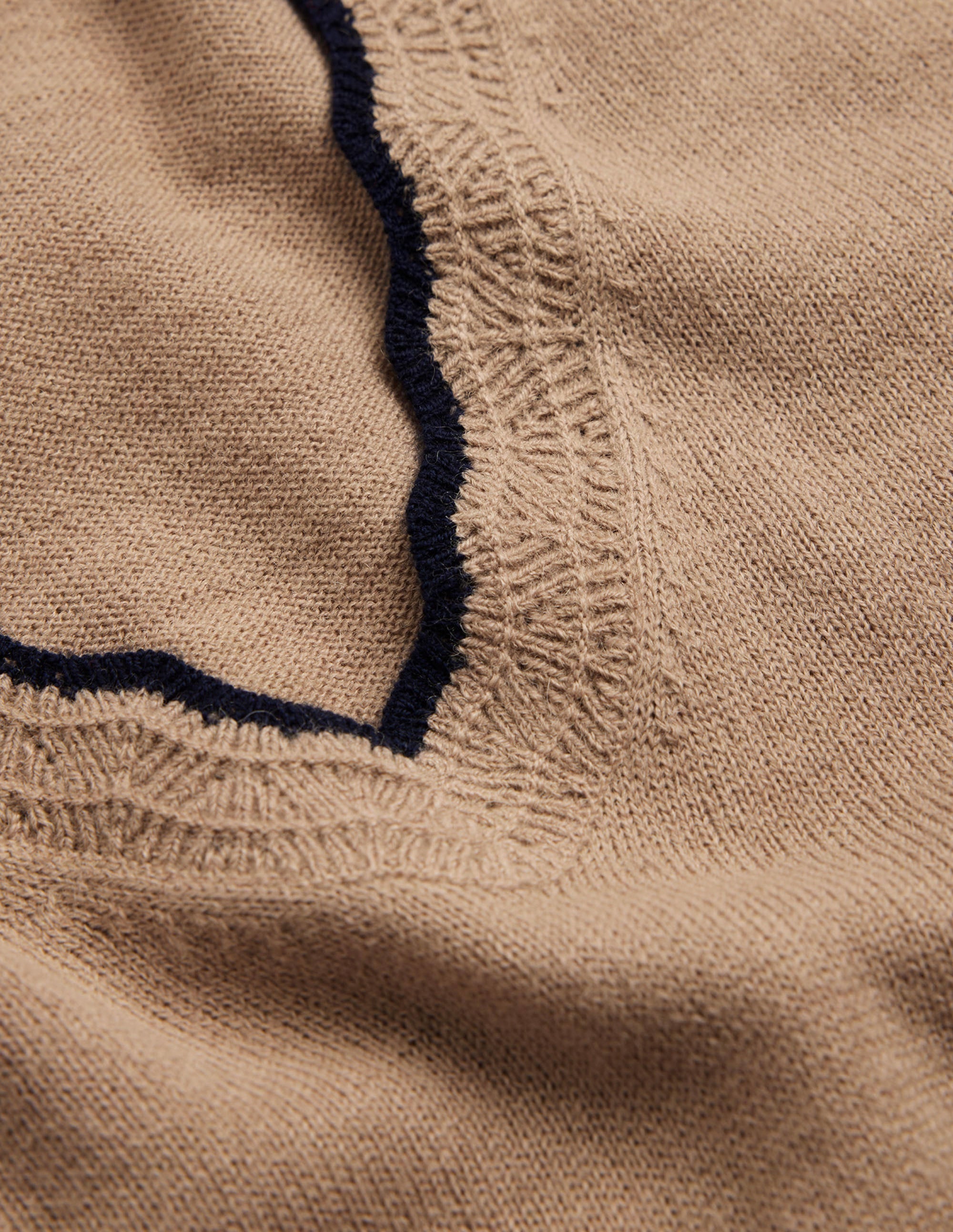 Merino Scallop V-Neck Jumper-Camel Melange - Image 6
