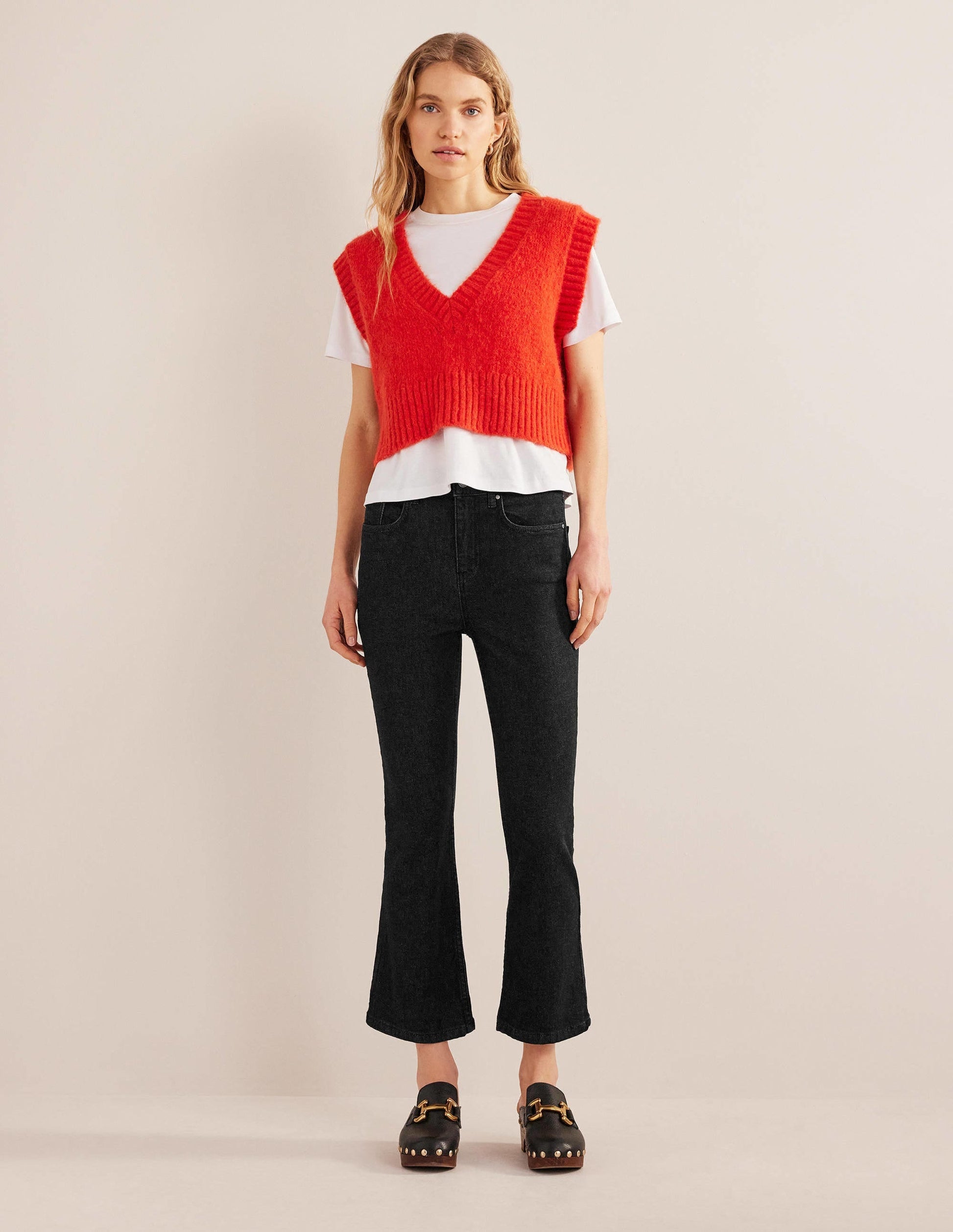 Fitted Cropped Flare Jeans-Black-1