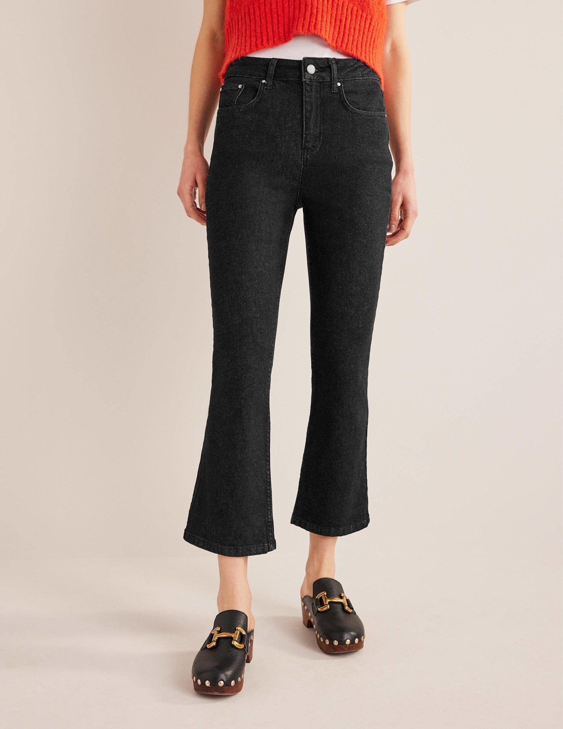 Fitted Cropped Flare Jeans-Black-4