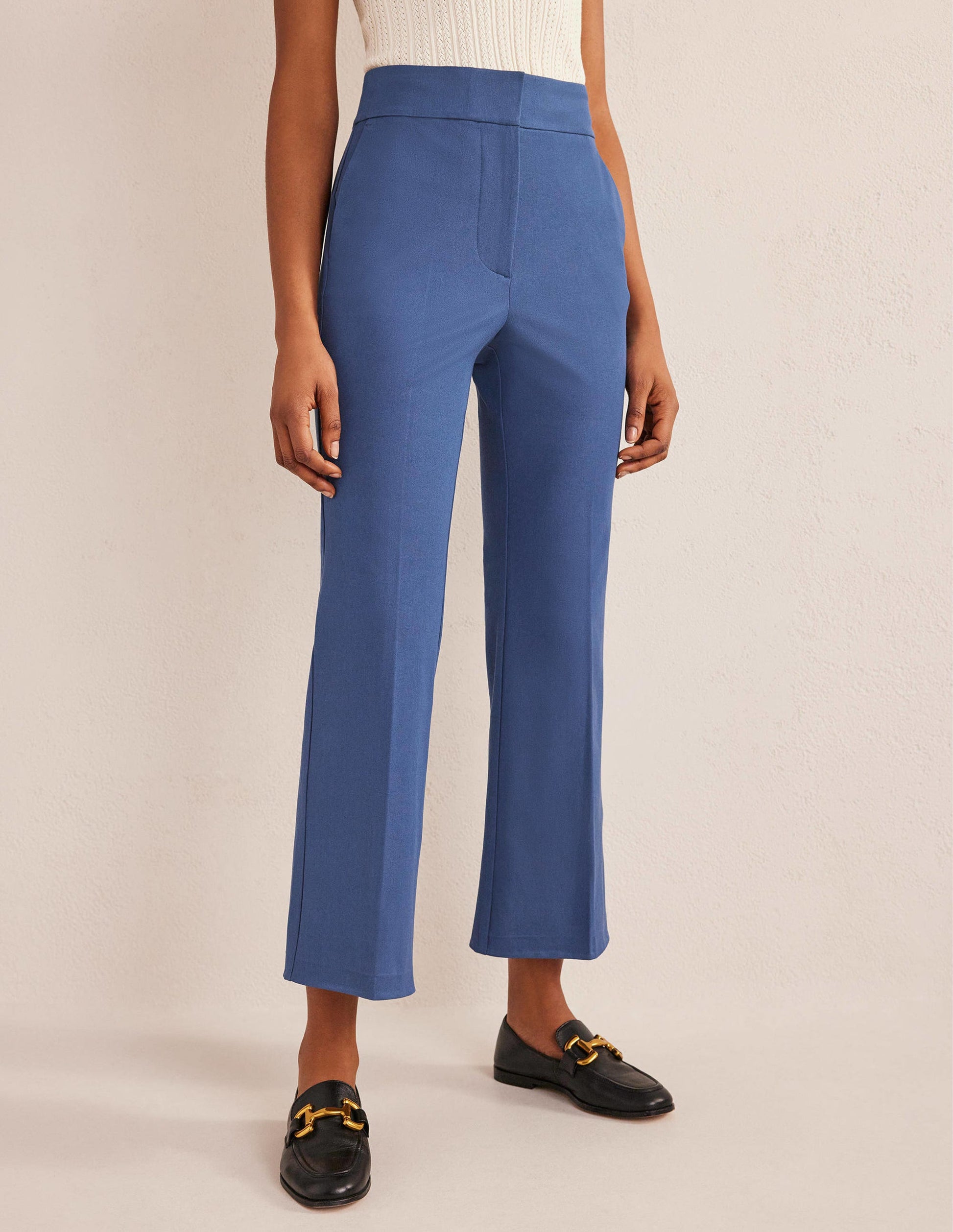 Bi-Stretch Crop Flare Trousers-True Blue-4