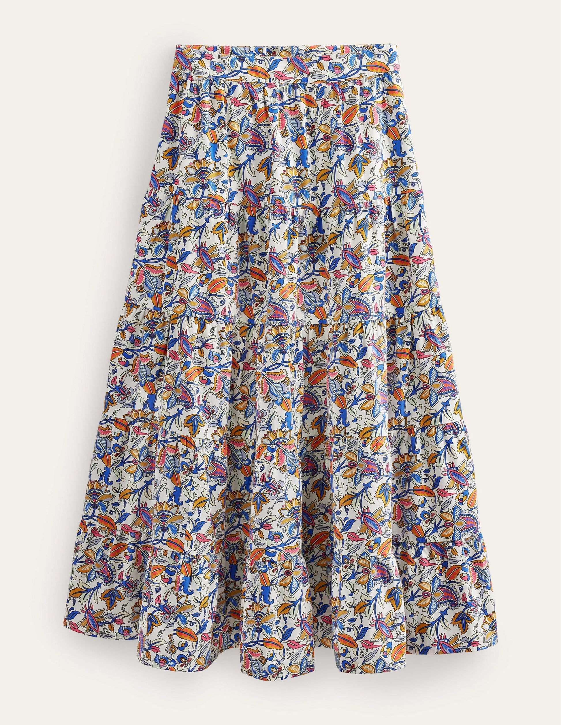 Tiered Poplin Midi Skirt-Nebulas Blue, Paisley Vine-5