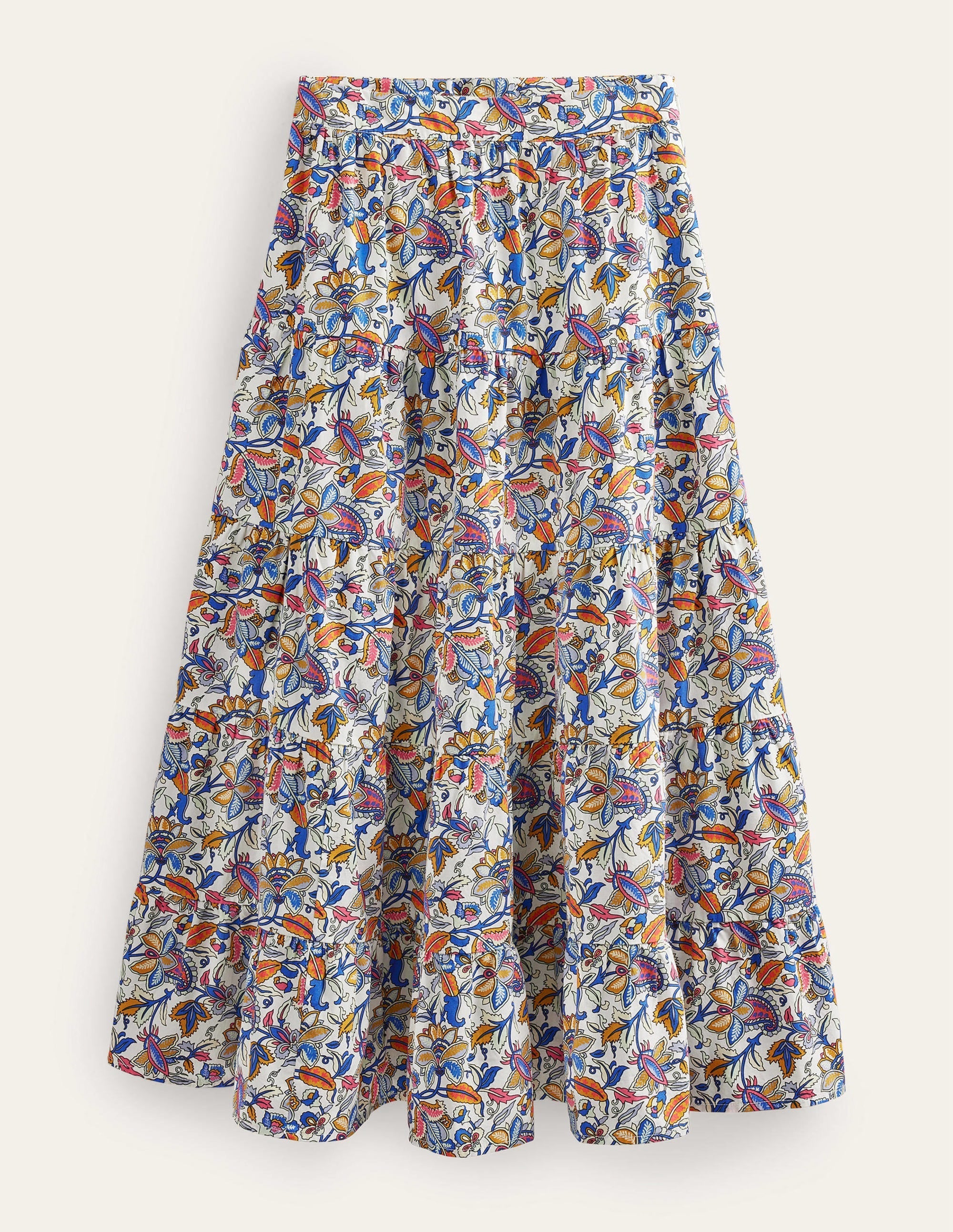 Tiered Poplin Midi Skirt-Nebulas Blue, Paisley Vine - Image 5
