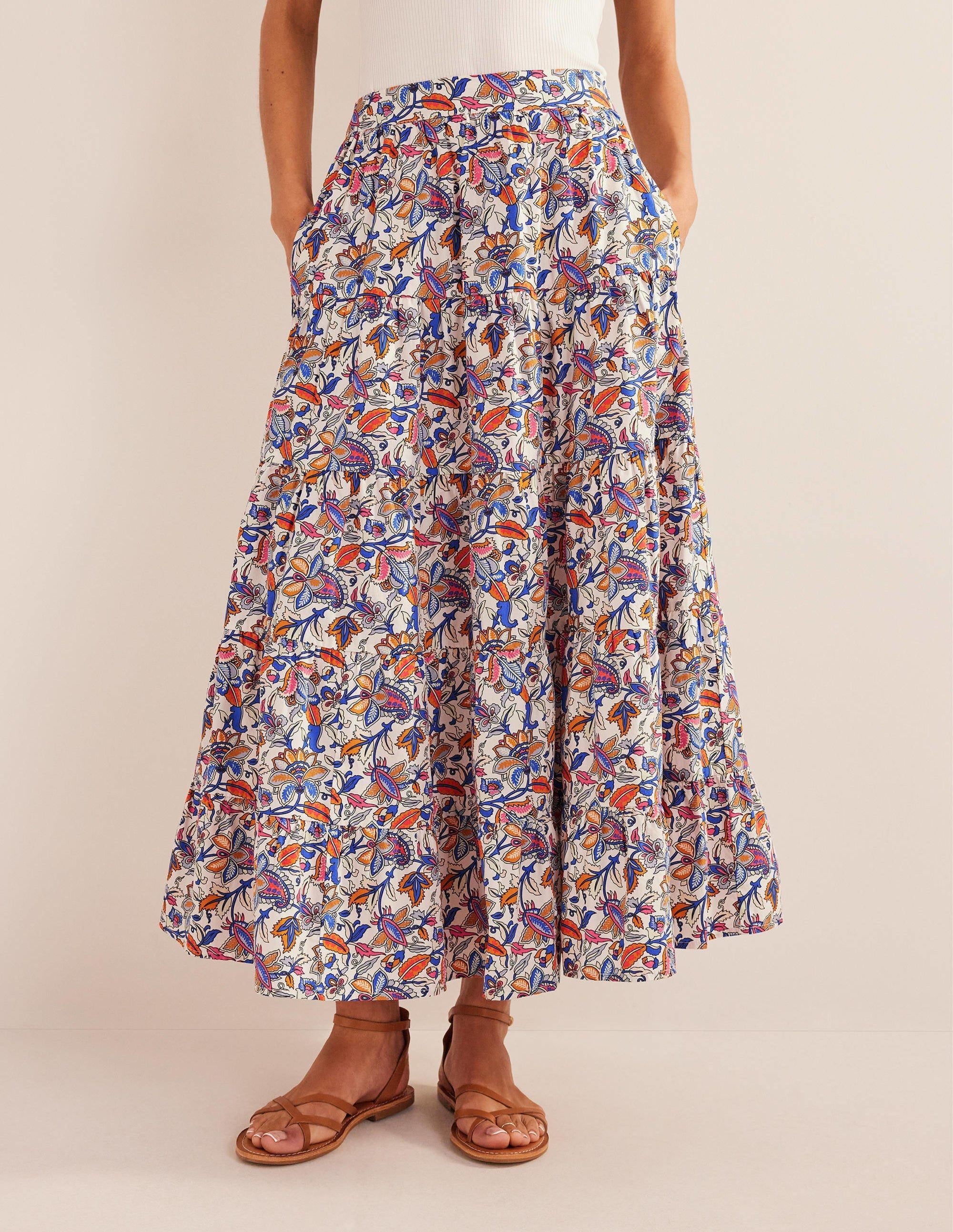 Tiered Poplin Midi Skirt-Nebulas Blue, Paisley Vine - Image 4