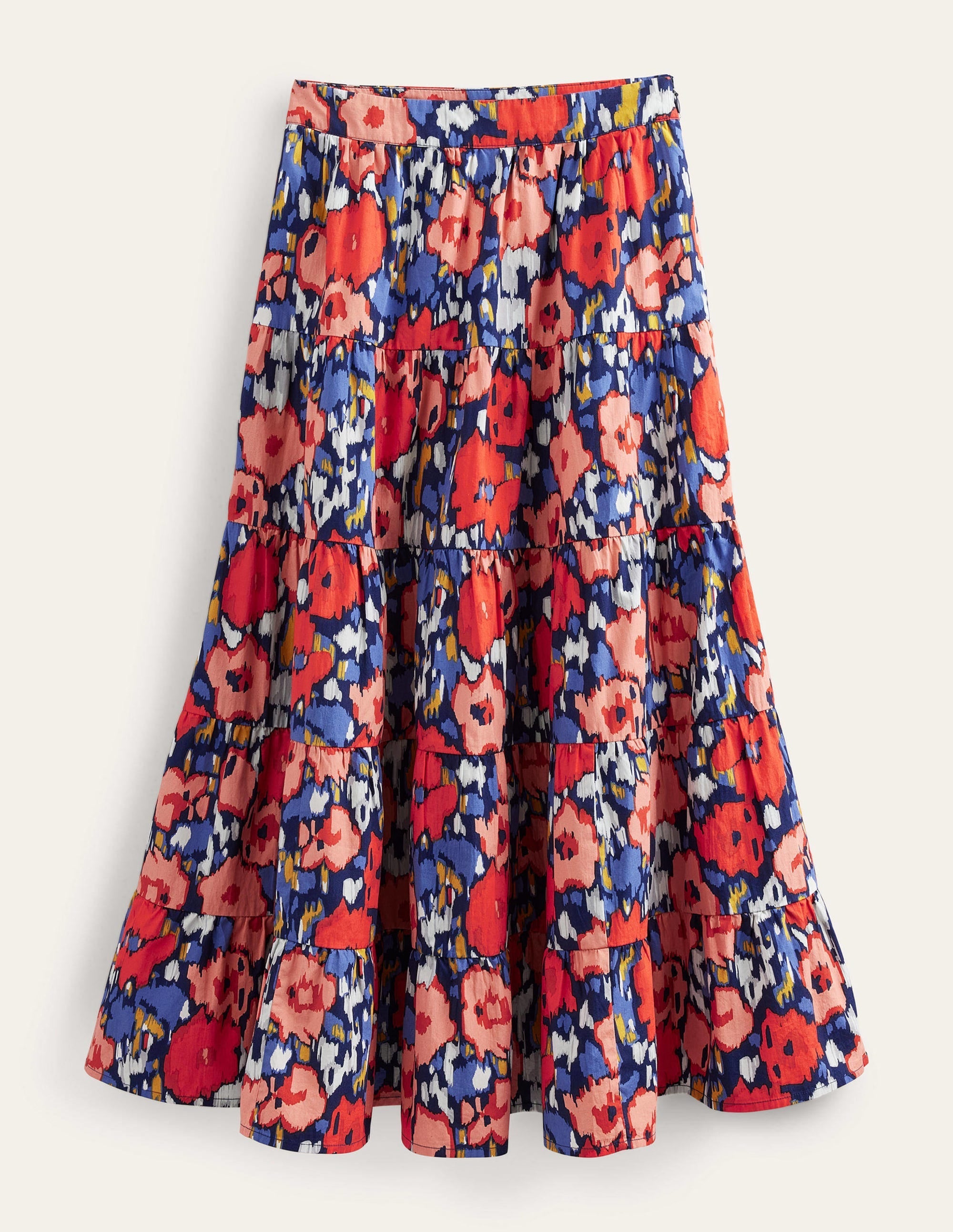 Tiered Poplin Midi Skirt-Navy, Abstract Poppy Large - Image 10