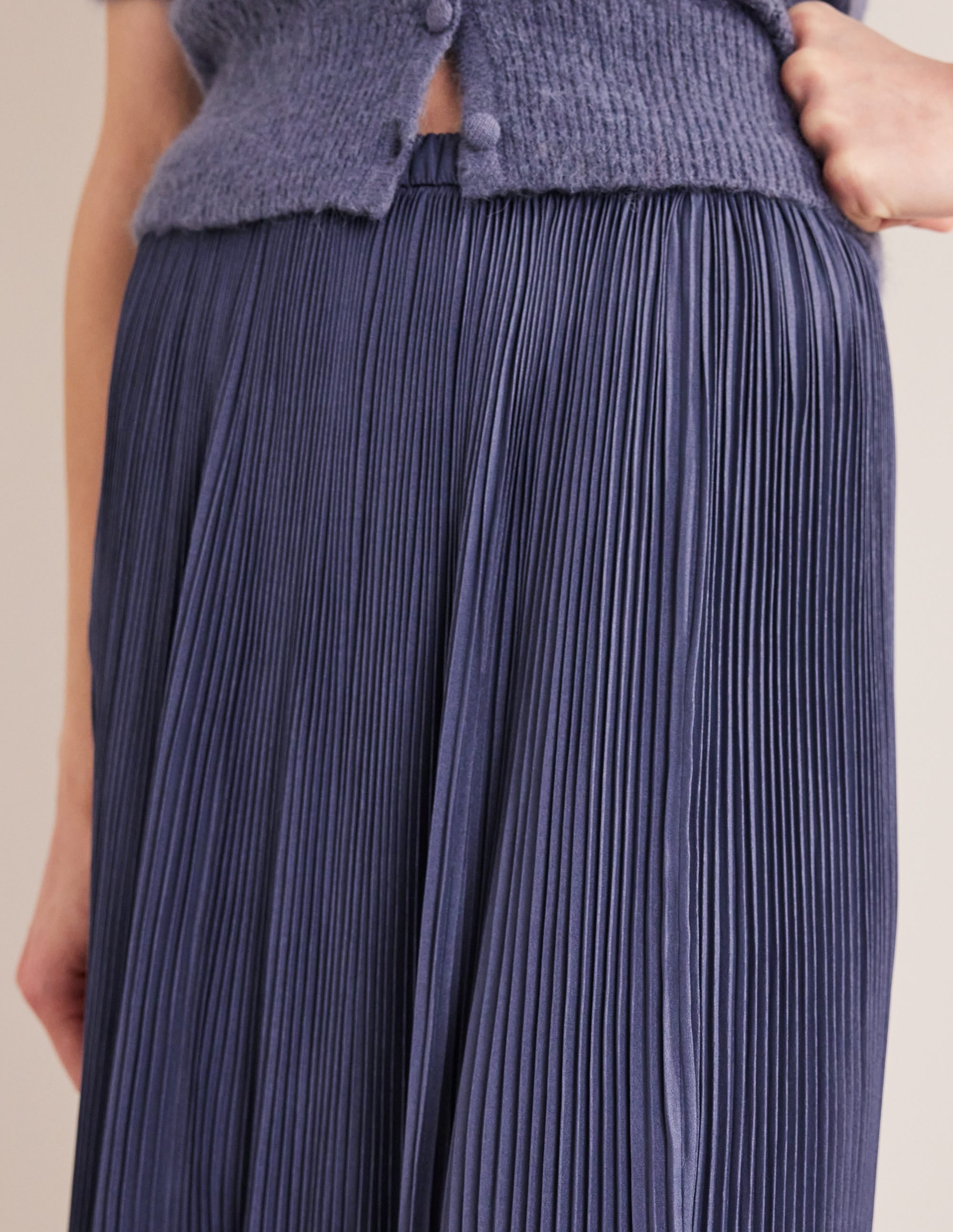 Pleated Satin Midi Skirt-Nightshade Blue - Image 2