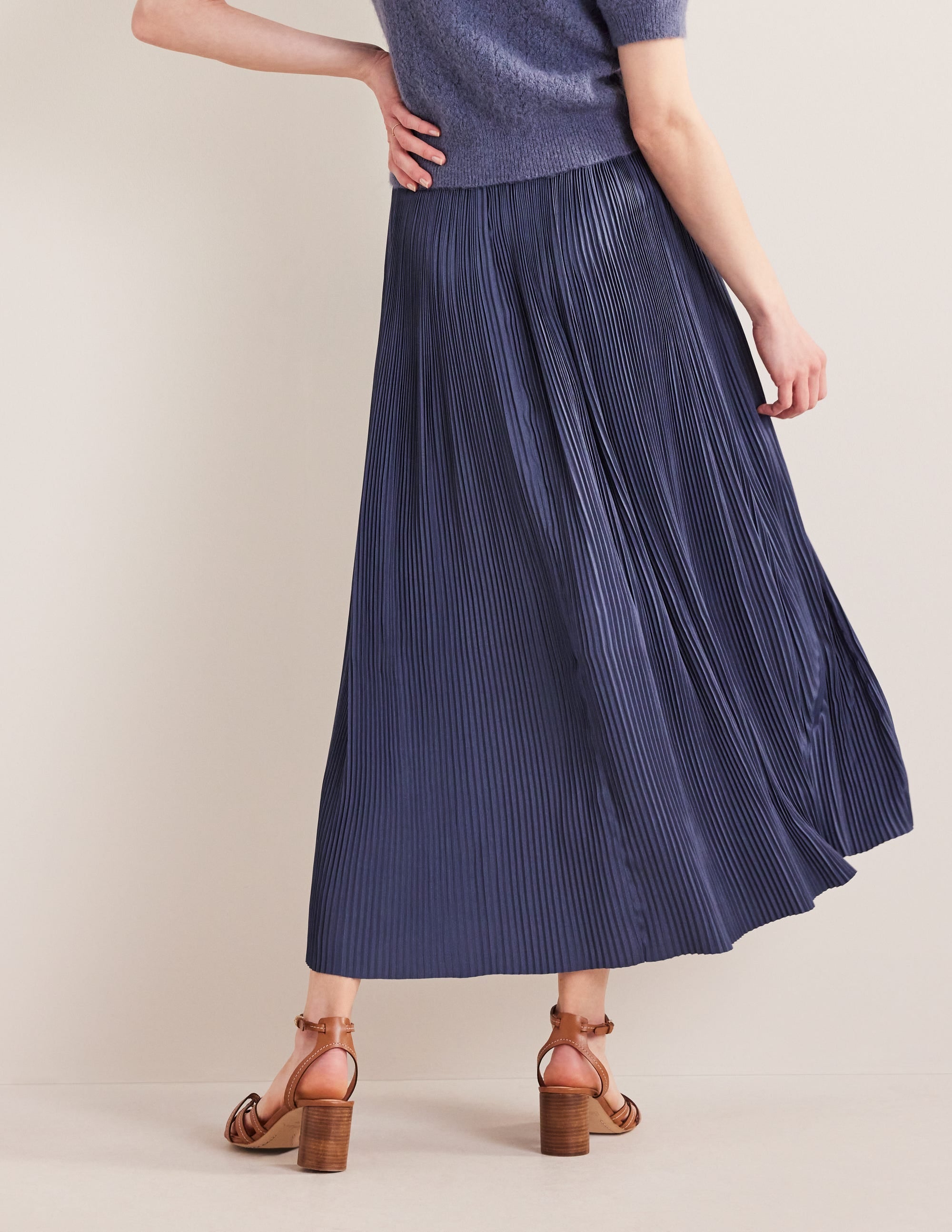 Pleated Satin Midi Skirt-Nightshade Blue - Image 3