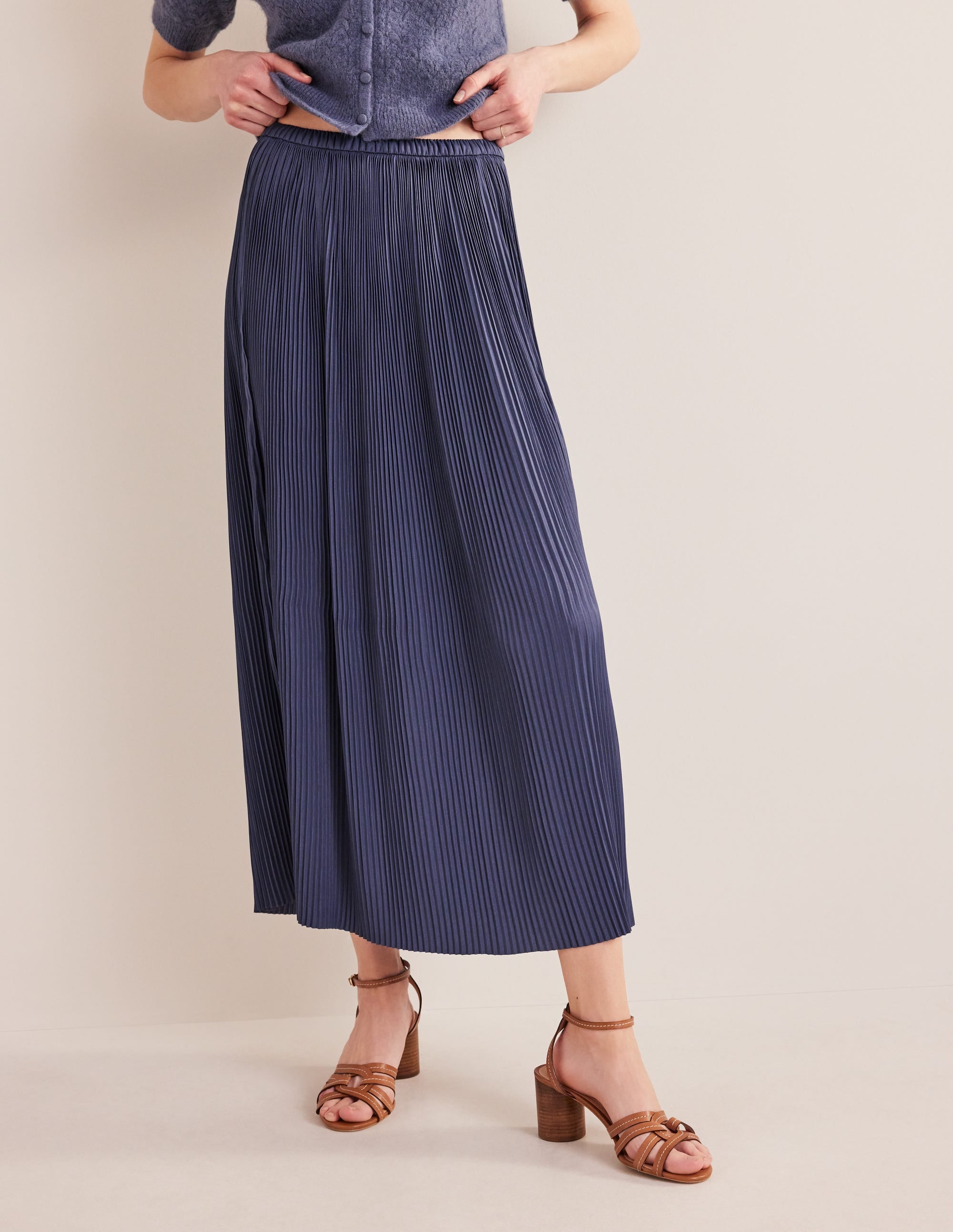 Pleated Satin Midi Skirt-Nightshade Blue - Image 4
