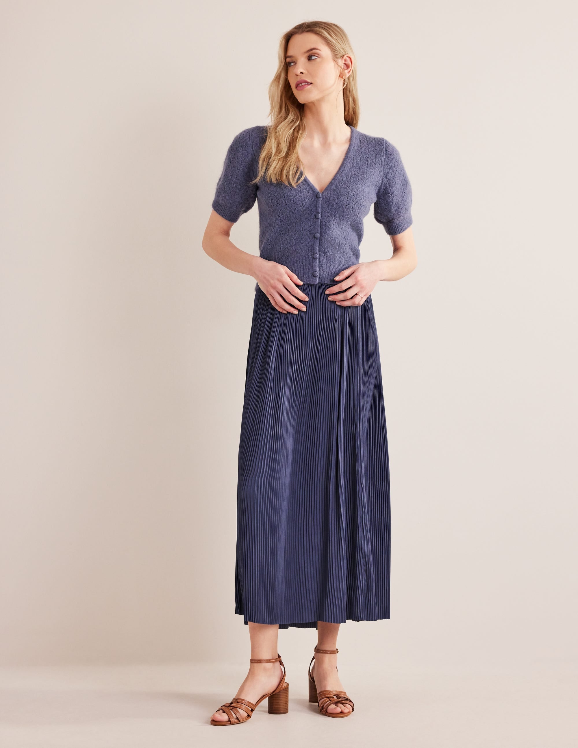 Pleated Satin Midi Skirt-Nightshade Blue - Image 5