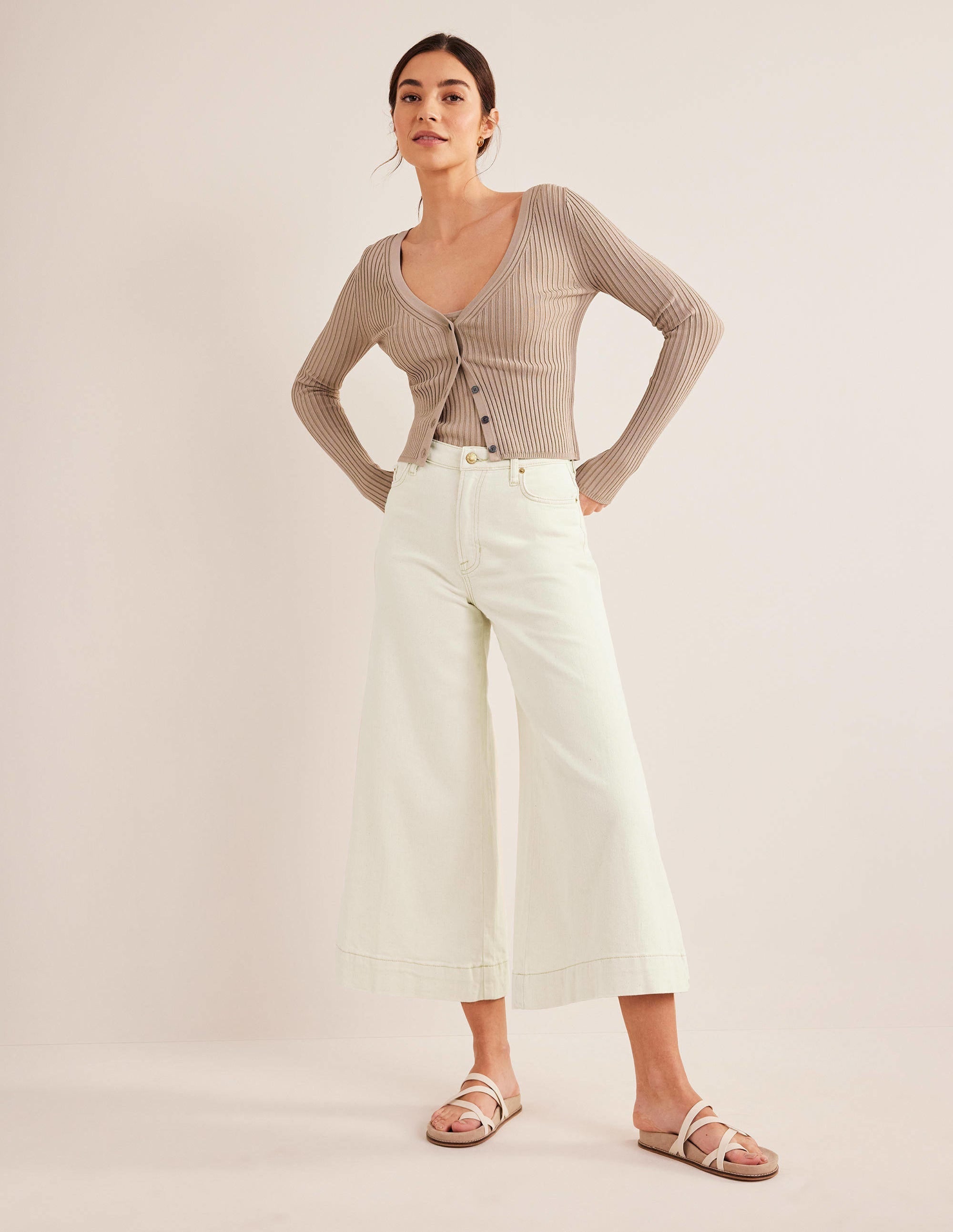 High Rise Culotte Jeans-Ecru - Image 1