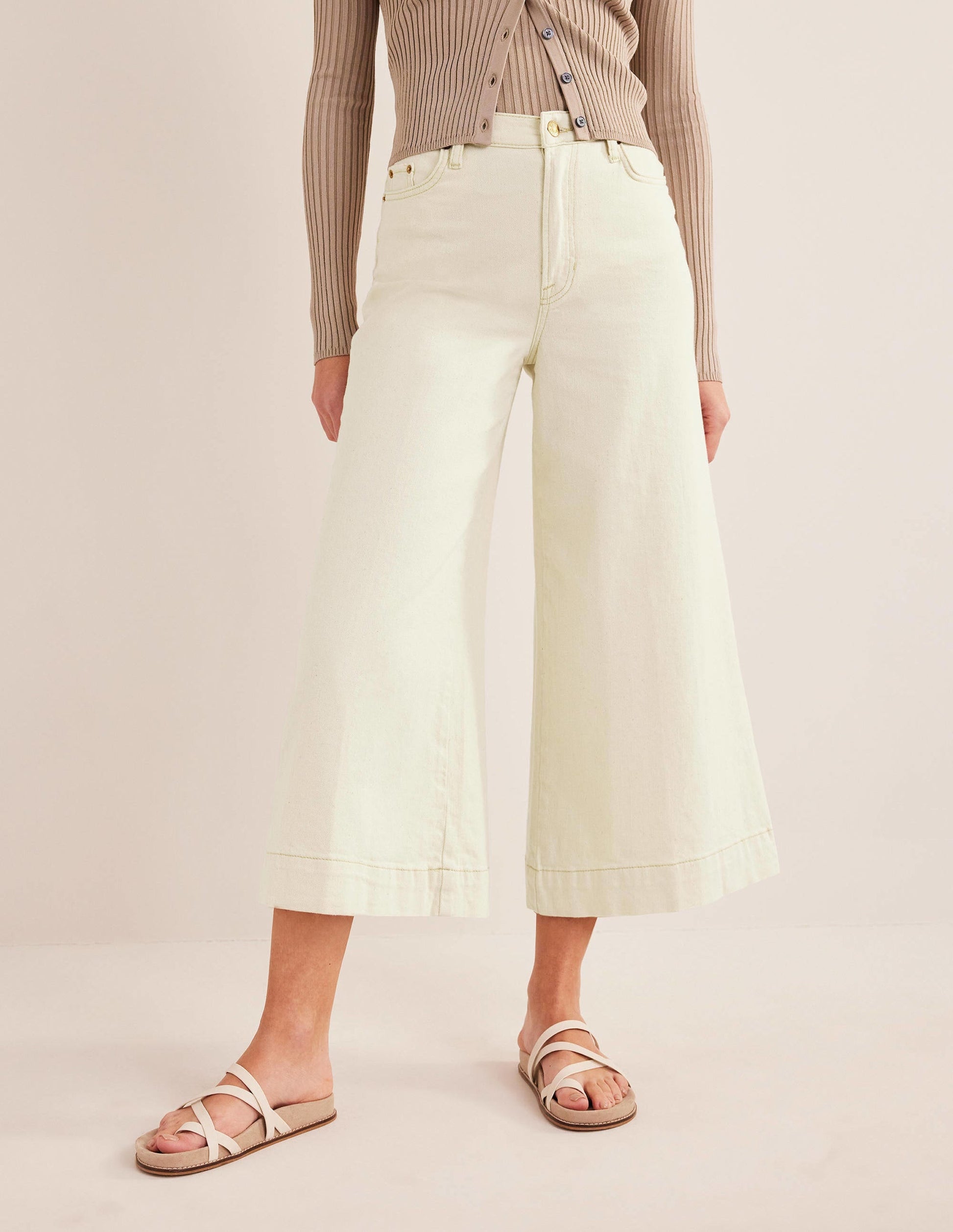 High Rise Culotte Jeans-Ecru-4
