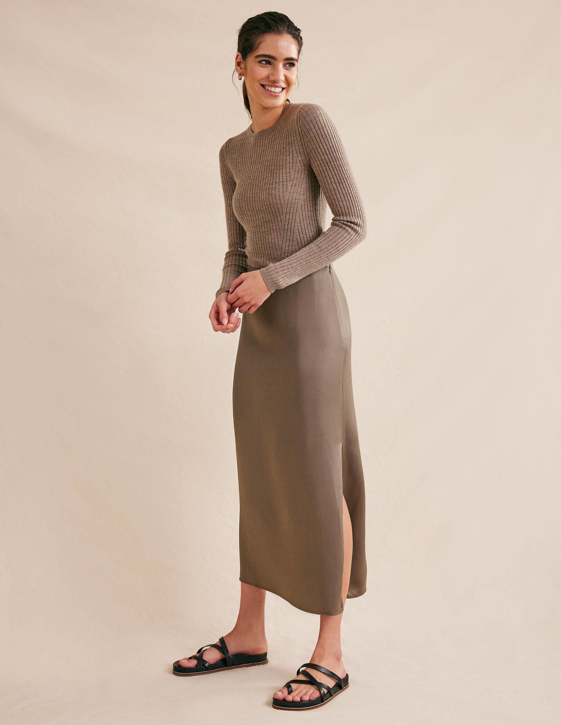 Satin Column Skirt-Morel-1