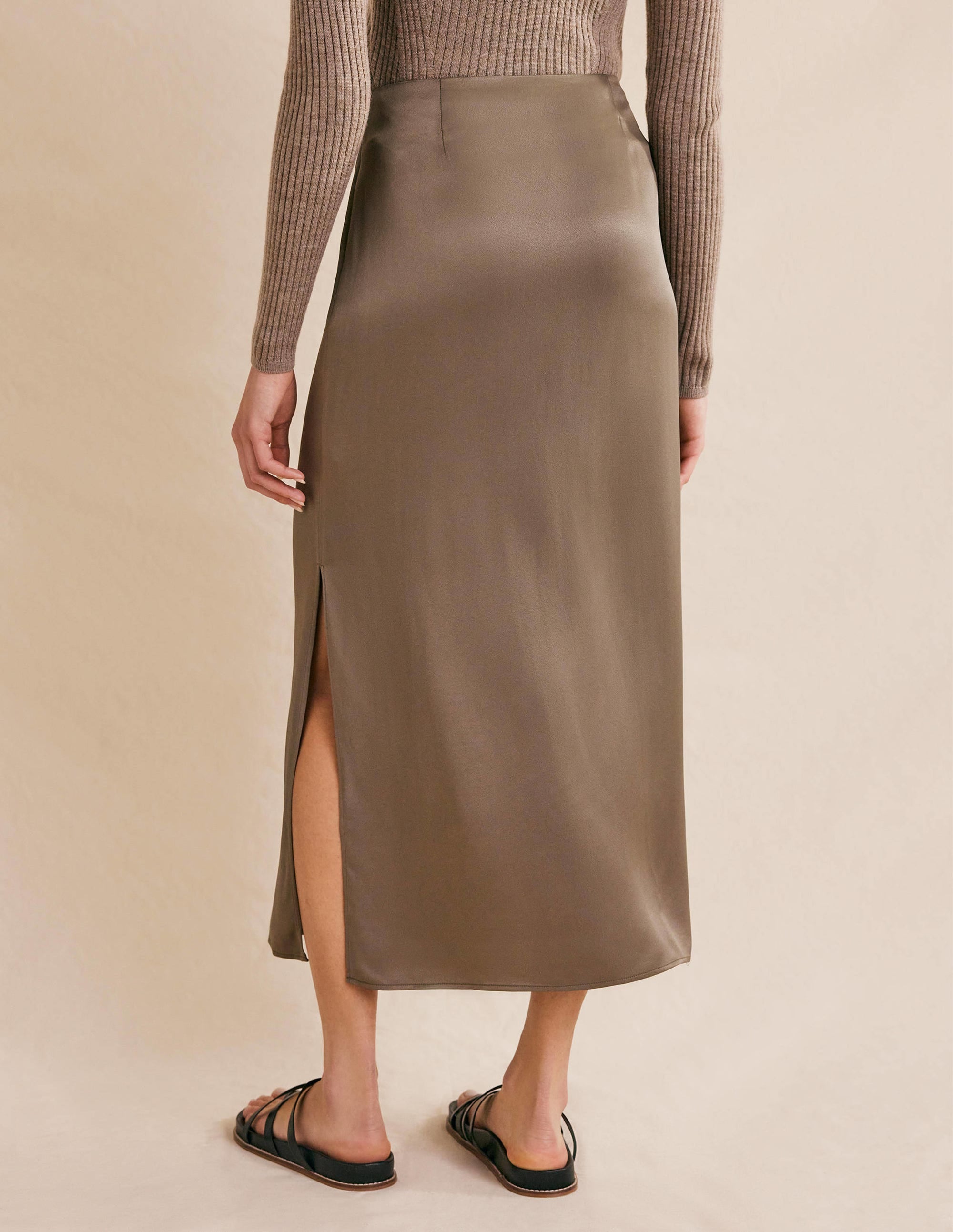 Satin Column Skirt-Morel - Image 3