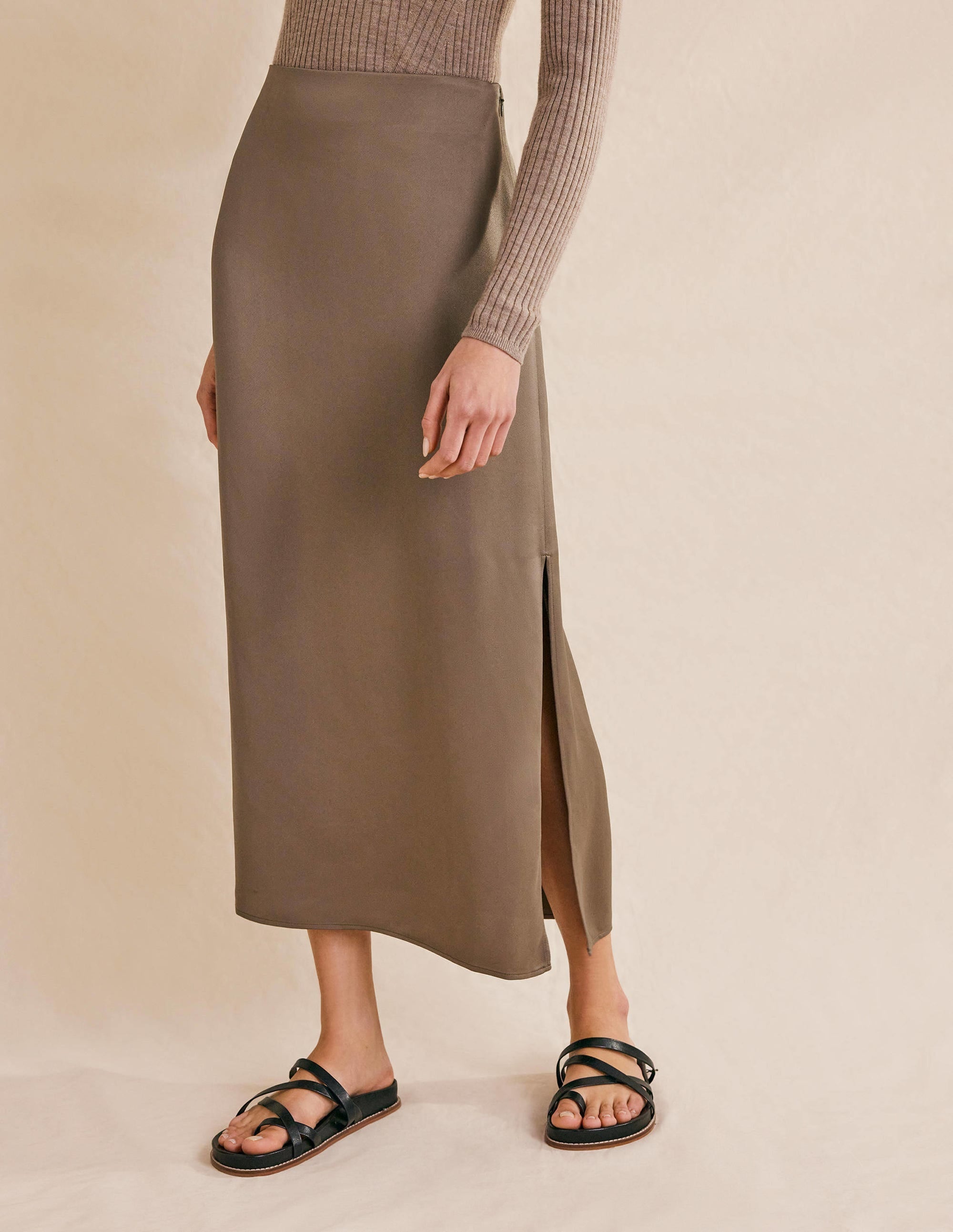 Satin Column Skirt-Morel - Image 4