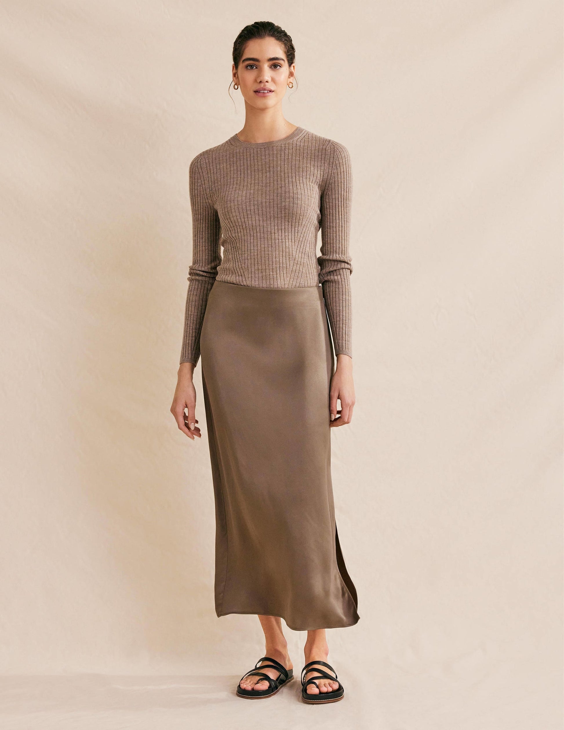 Satin Column Skirt-Morel-5