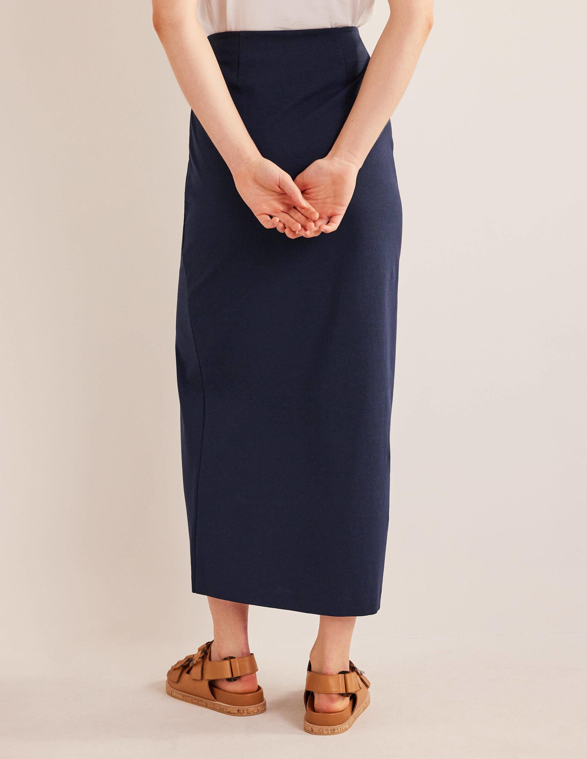Knot Detail Jersey Midi Skirt-Navy - Image 3