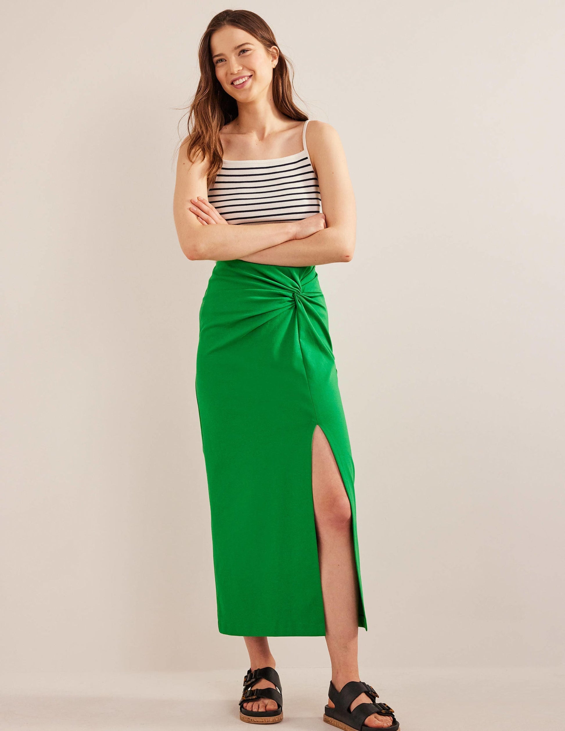 Knot Detail Jersey Midi Skirt-Rolling Hills-1
